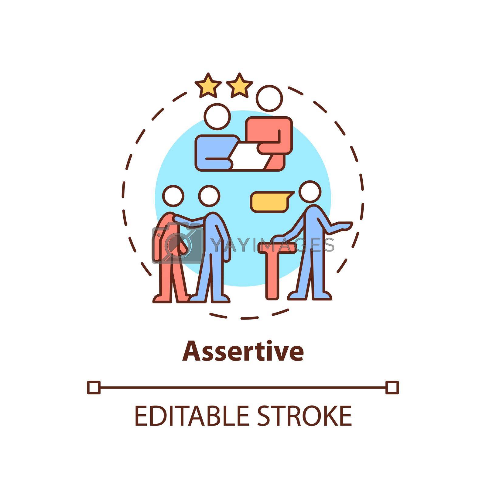 Assertive concept icon. Communication style abstract idea thin line illustration. Direct conversation. Show mutual respect. Isolated outline drawing. Editable stroke. Arial, Myriad Pro-Bold fonts used