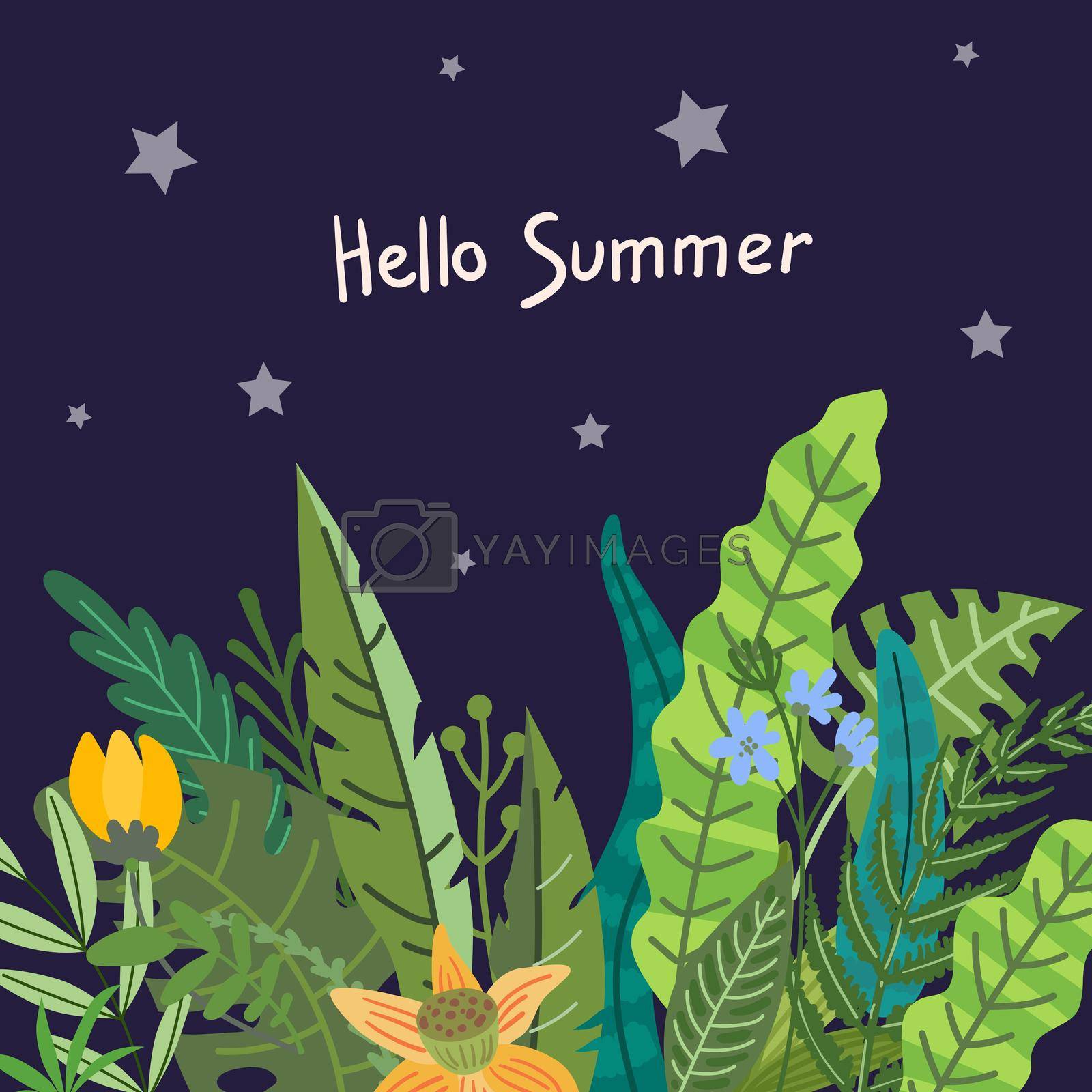 Royalty free image of Wild flowers and tropical leaves pattern. Hand drawn vector illustration. by steshnikova