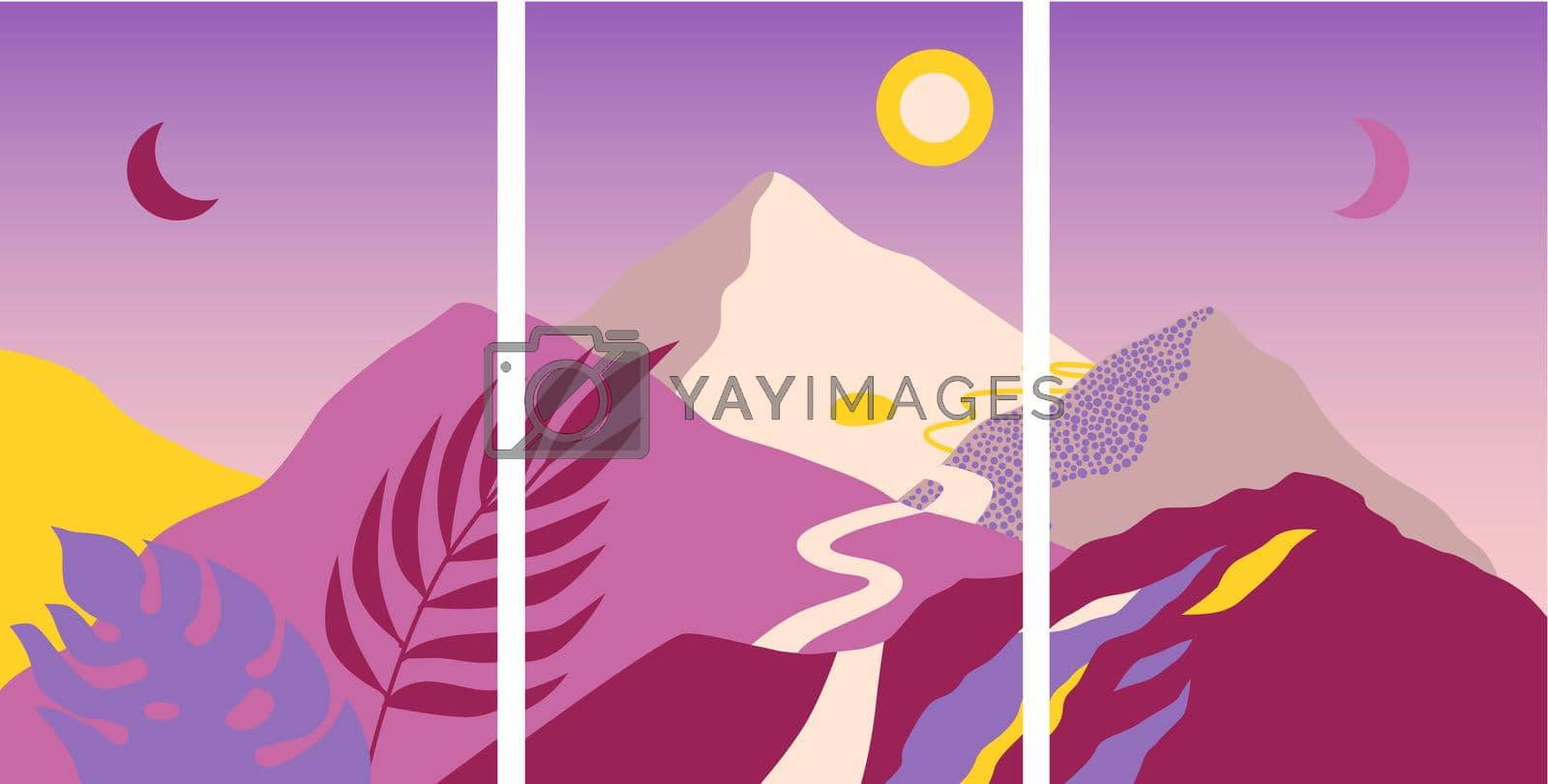 Mountains landscape. Vector illustration in trendy style. Simple minimalism.