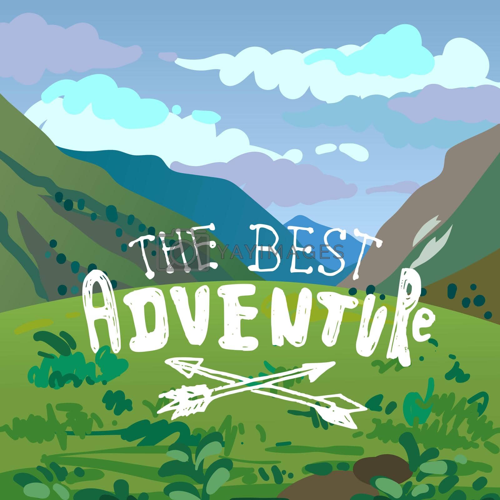 Mountains landscape. Vector illustration in trendy style. The best adventure.