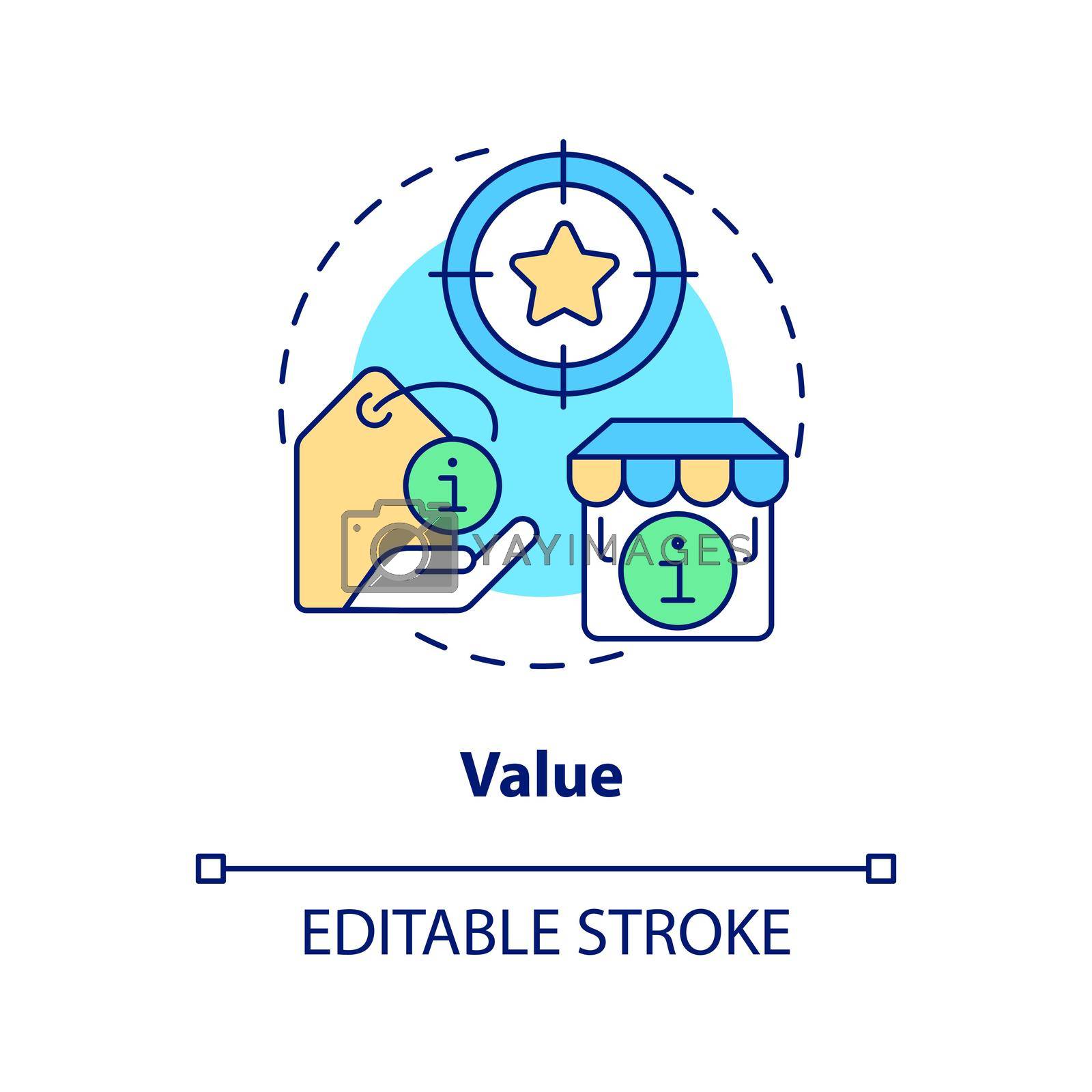 Value concept icon. Product usefulness. Lean manufacturing key principle abstract idea thin line illustration. Isolated outline drawing. Editable stroke. Arial, Myriad Pro-Bold fonts used