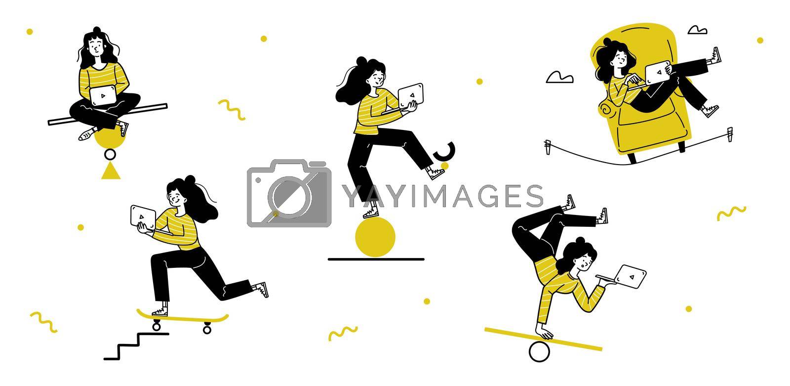 Royalty free image of Freelancer life balance concept, woman with laptop by vectorart