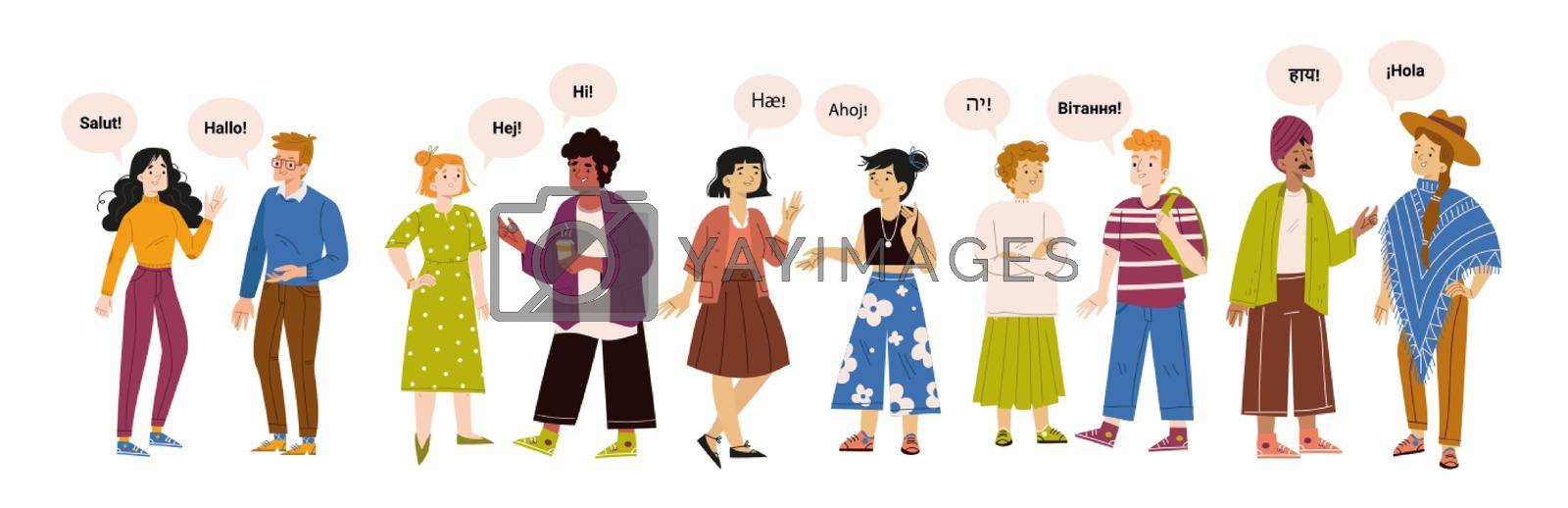 Royalty free image of Diverse multilingual people group saying hello by vectorart