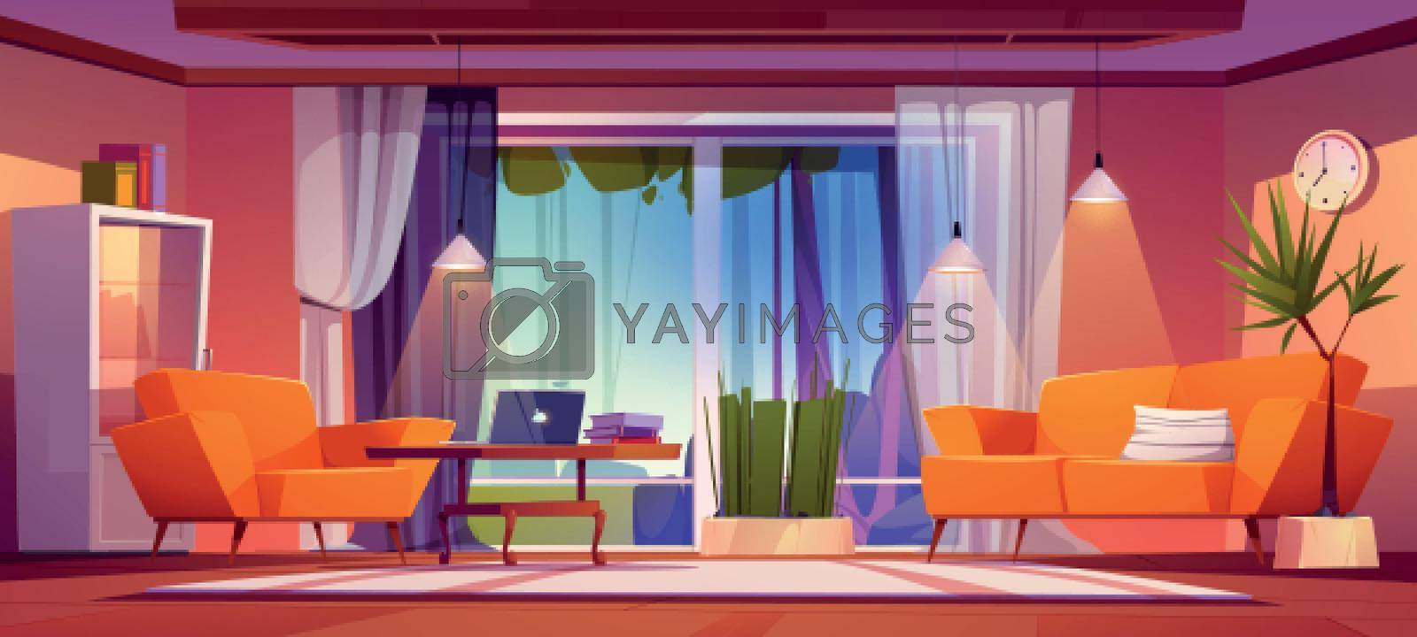 Royalty free image of Living room interior with large panoramic windows by vectorart