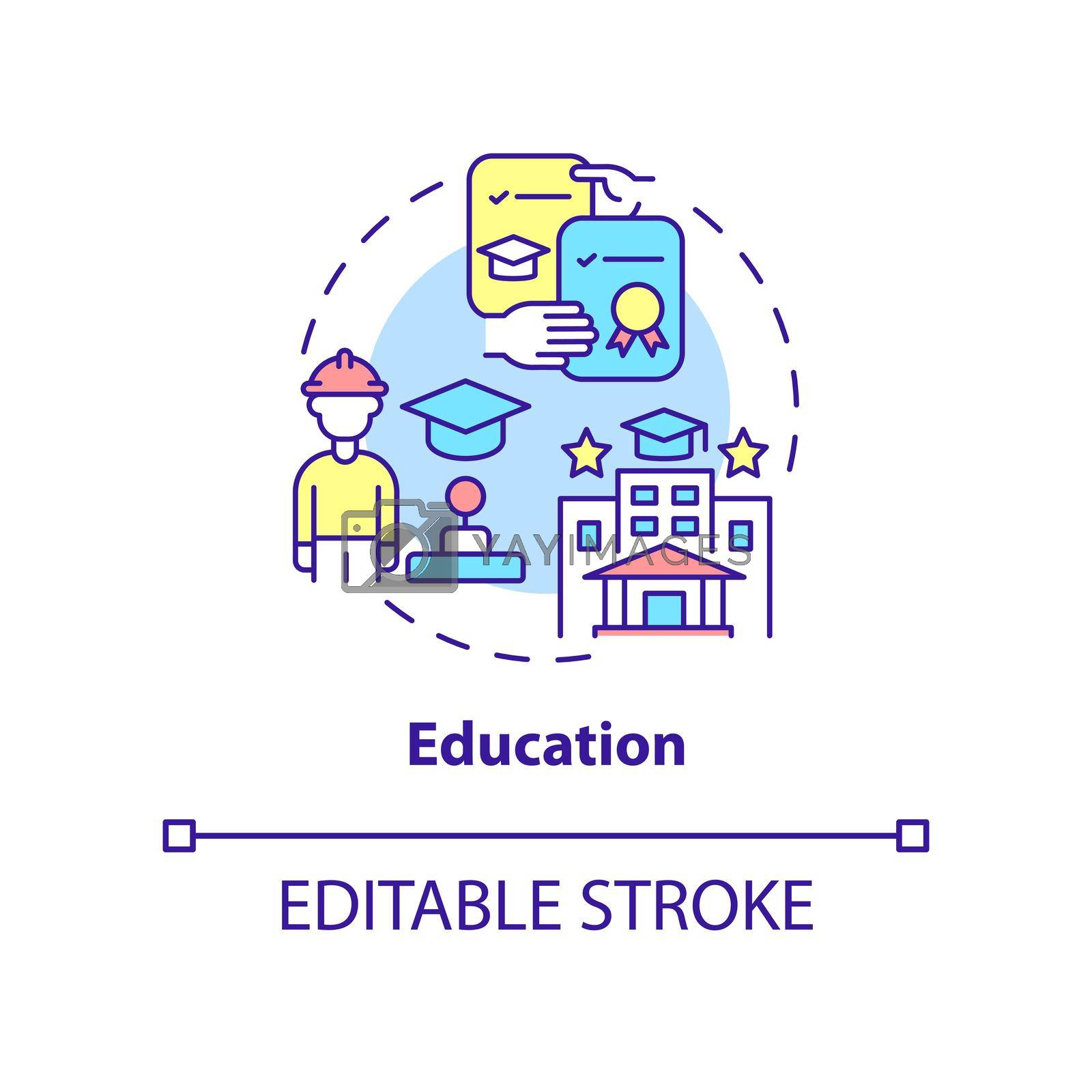 Education concept icon. Obtain knowledge and skills. Social institution abstract idea thin line illustration. Isolated outline drawing. Editable stroke. Arial, Myriad Pro-Bold fonts used