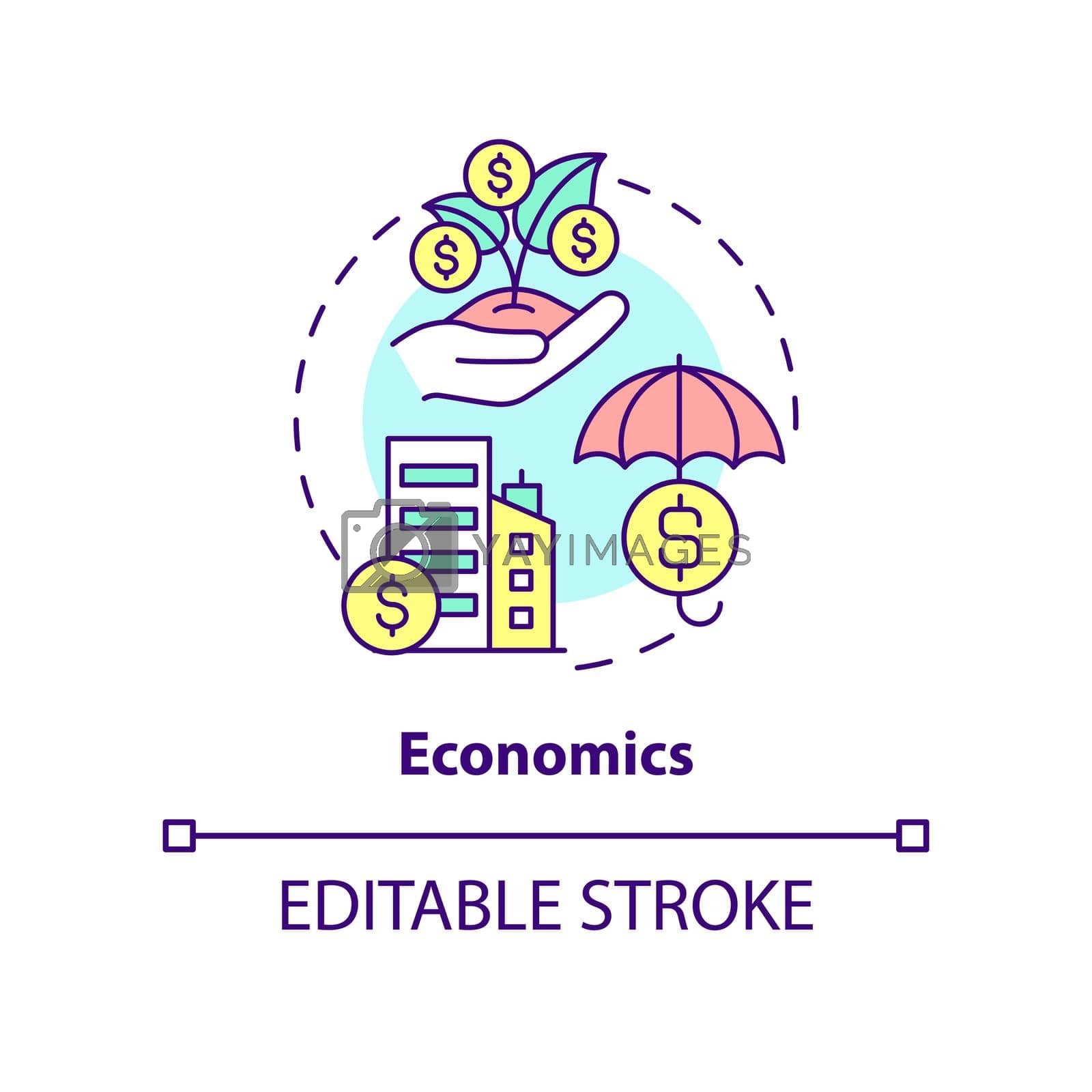 Economics concept icon. Resources allocation system. Social institution abstract idea thin line illustration. Isolated outline drawing. Editable stroke. Arial, Myriad Pro-Bold fonts used