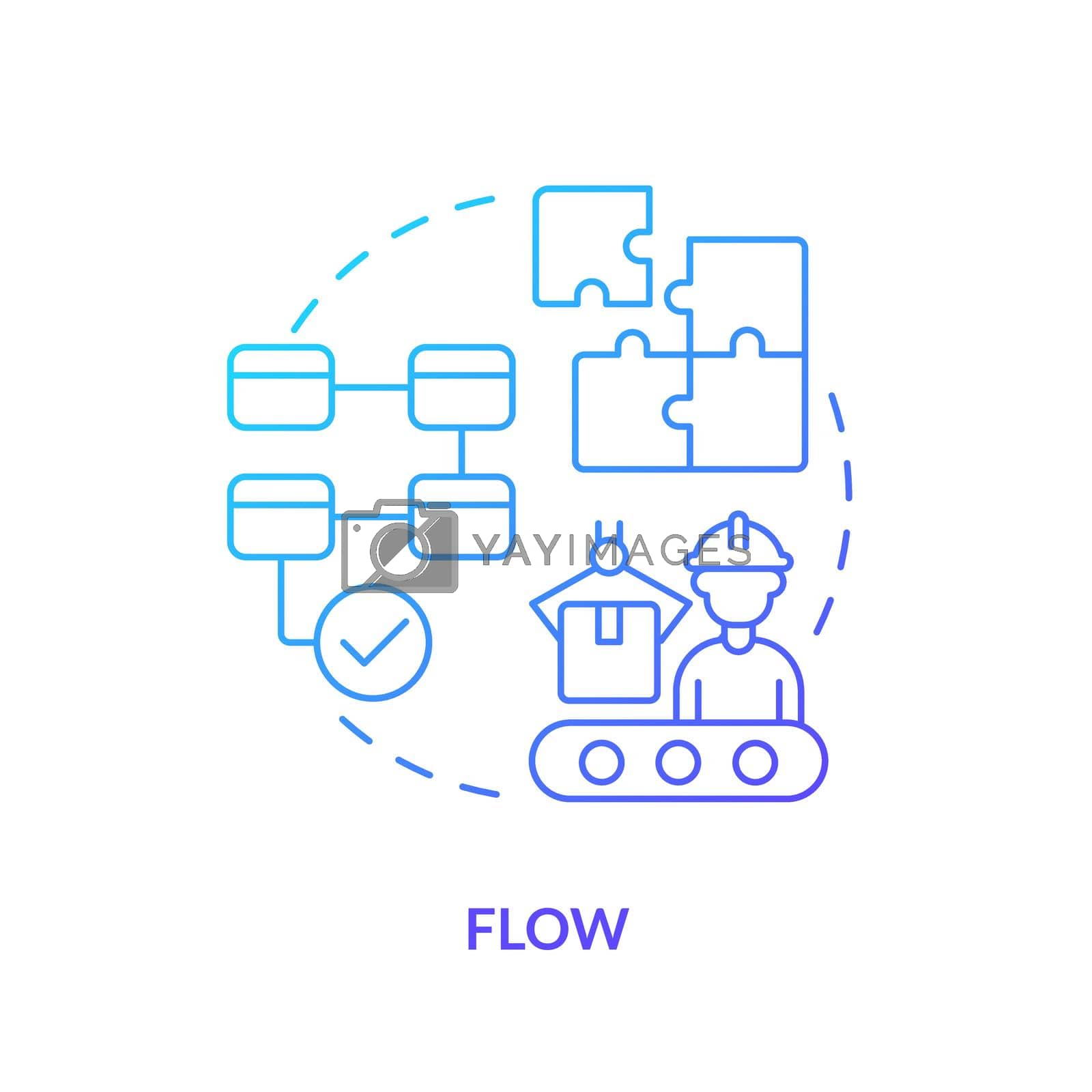 Flow blue gradient icon. Production chain. Machine industry. Lean manufacturing key principle abstract idea thin line illustration. Isolated outline drawing. Myriad Pro-Bold font used