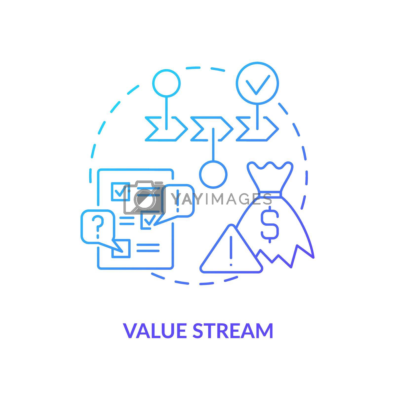Value stream blue gradient icon. Steps and processes. Machine industry. Lean manufacturing key principle abstract idea thin line illustration. Isolated outline drawing. Myriad Pro-Bold font used