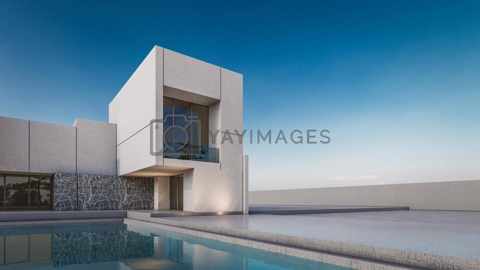 Royalty free image of 3D rendering illustration of modern house with swimming pool by Arissuu1