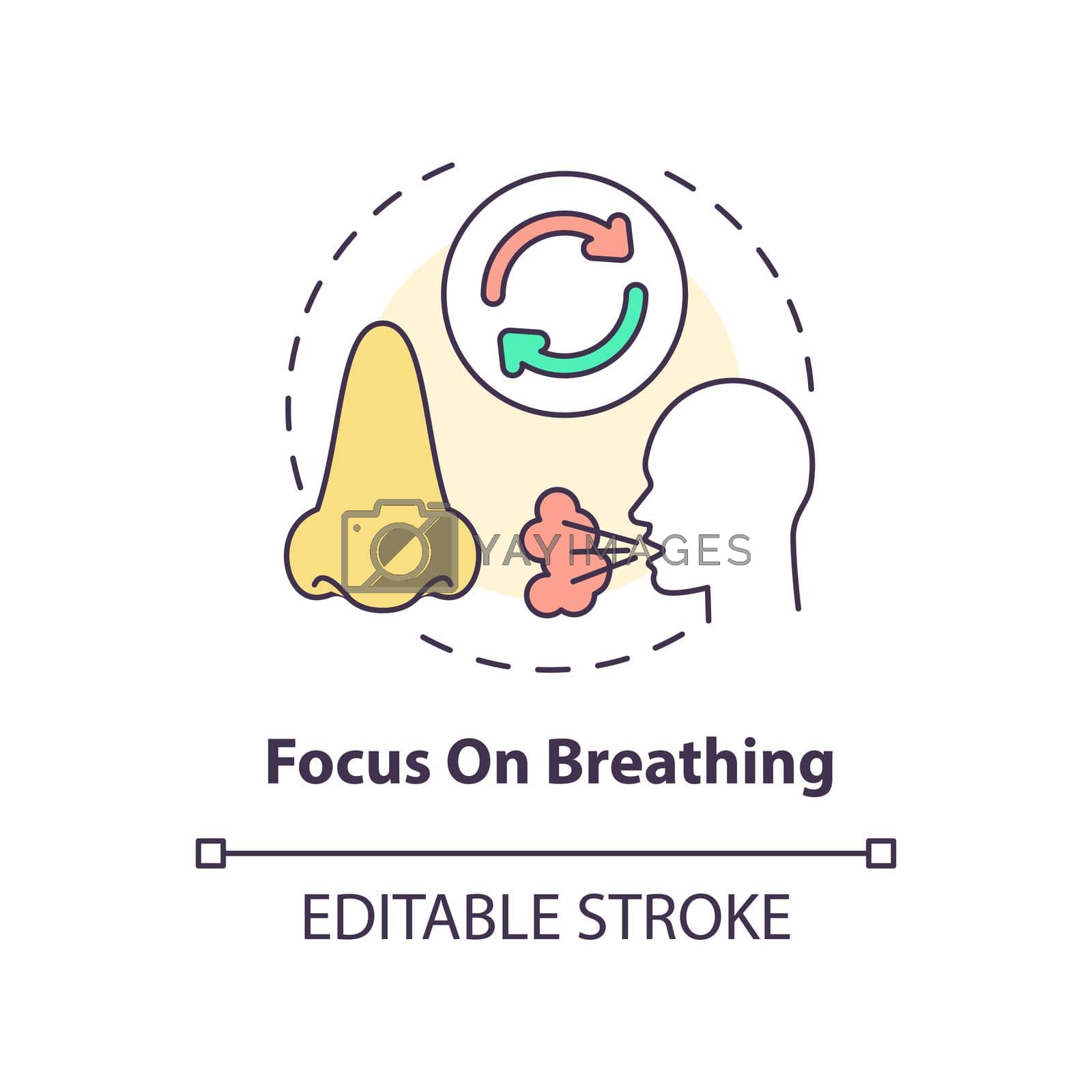 Focus on breathing concept icon. Mindfulness activity abstract idea thin line illustration. Calming mind. Concentration. Isolated outline drawing. Editable stroke. Arial, Myriad Pro-Bold fonts used