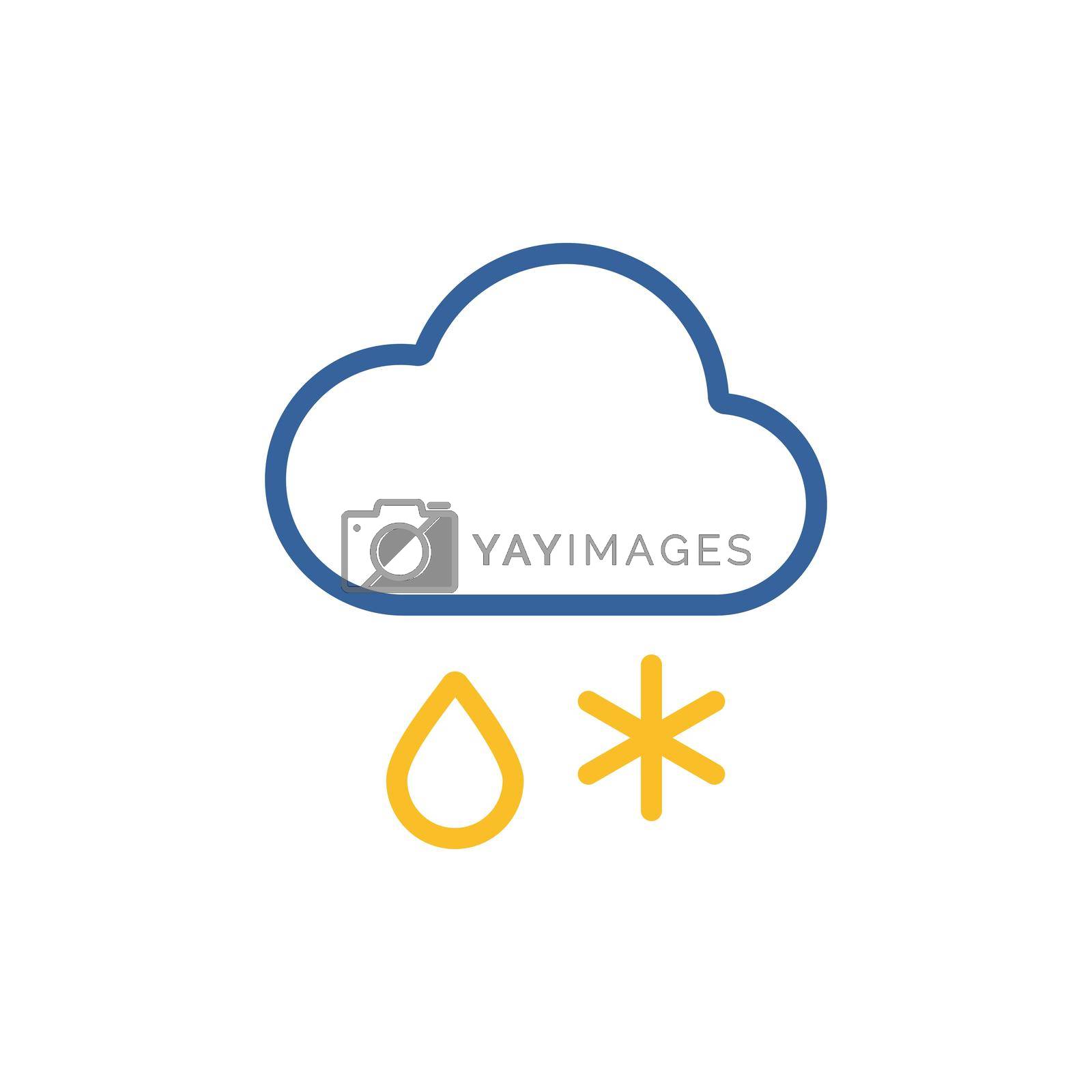 Cloud with snow and rain isolated vector icon. Meteorology sign. Graph symbol for travel, tourism and weather web site and apps design, logo, app, UI