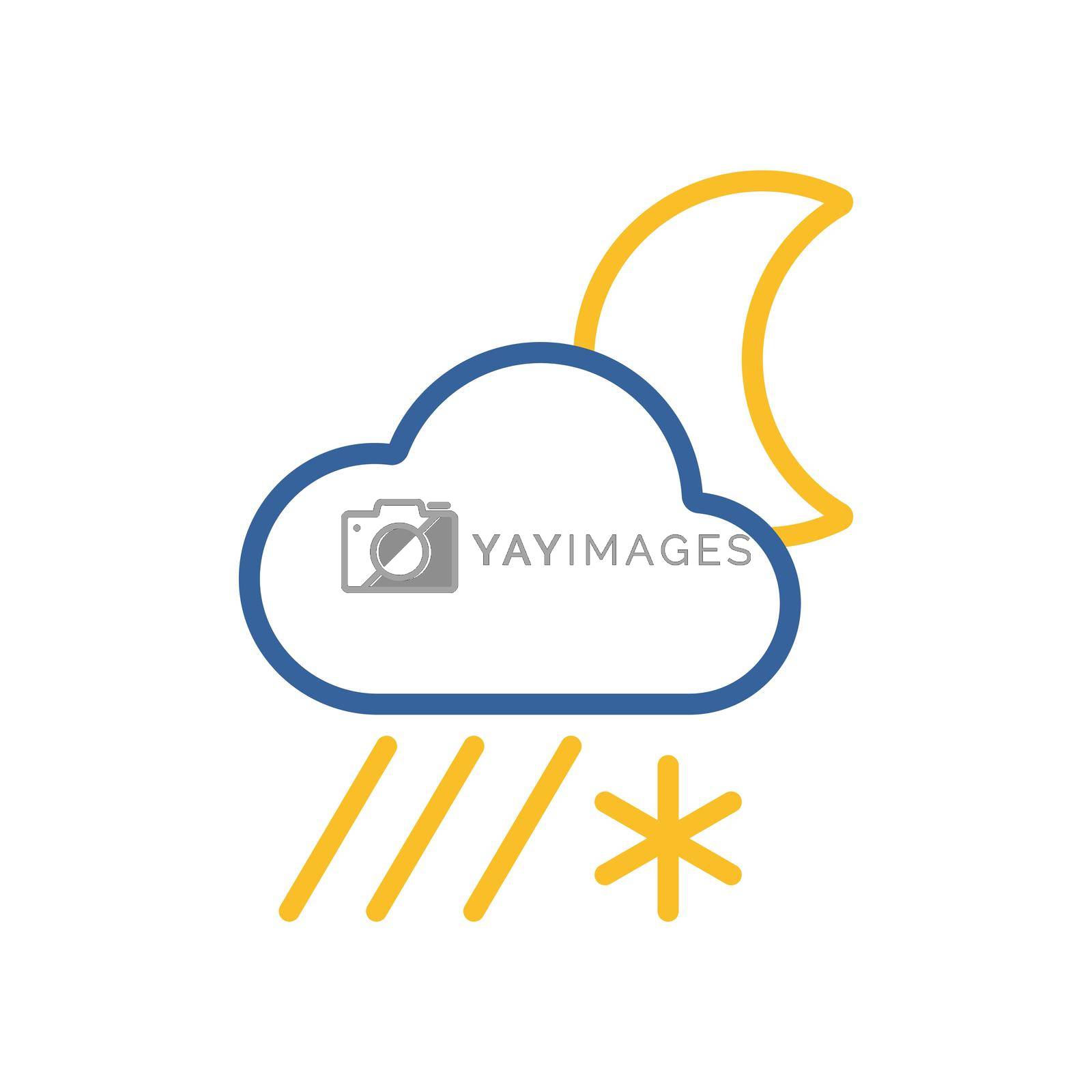 Rain cloud with snow moon vector icon. Meteorology sign. Graph symbol for travel, tourism and weather web site and apps design, logo, app, UI