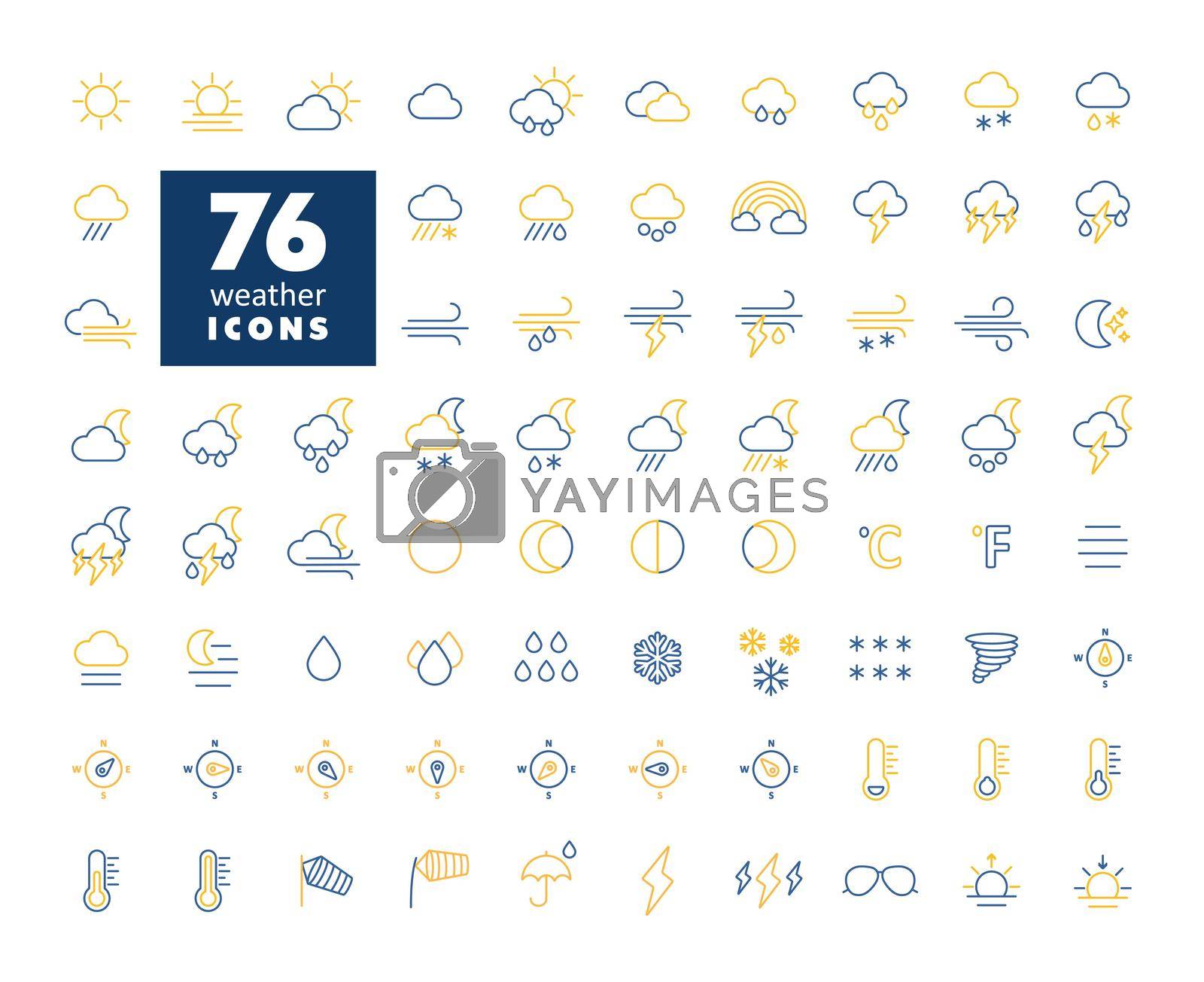 Vector weather forecast isolated icon set. Meteorology sign. Graph symbol for travel, tourism and weather web site and apps design, logo, app, UI