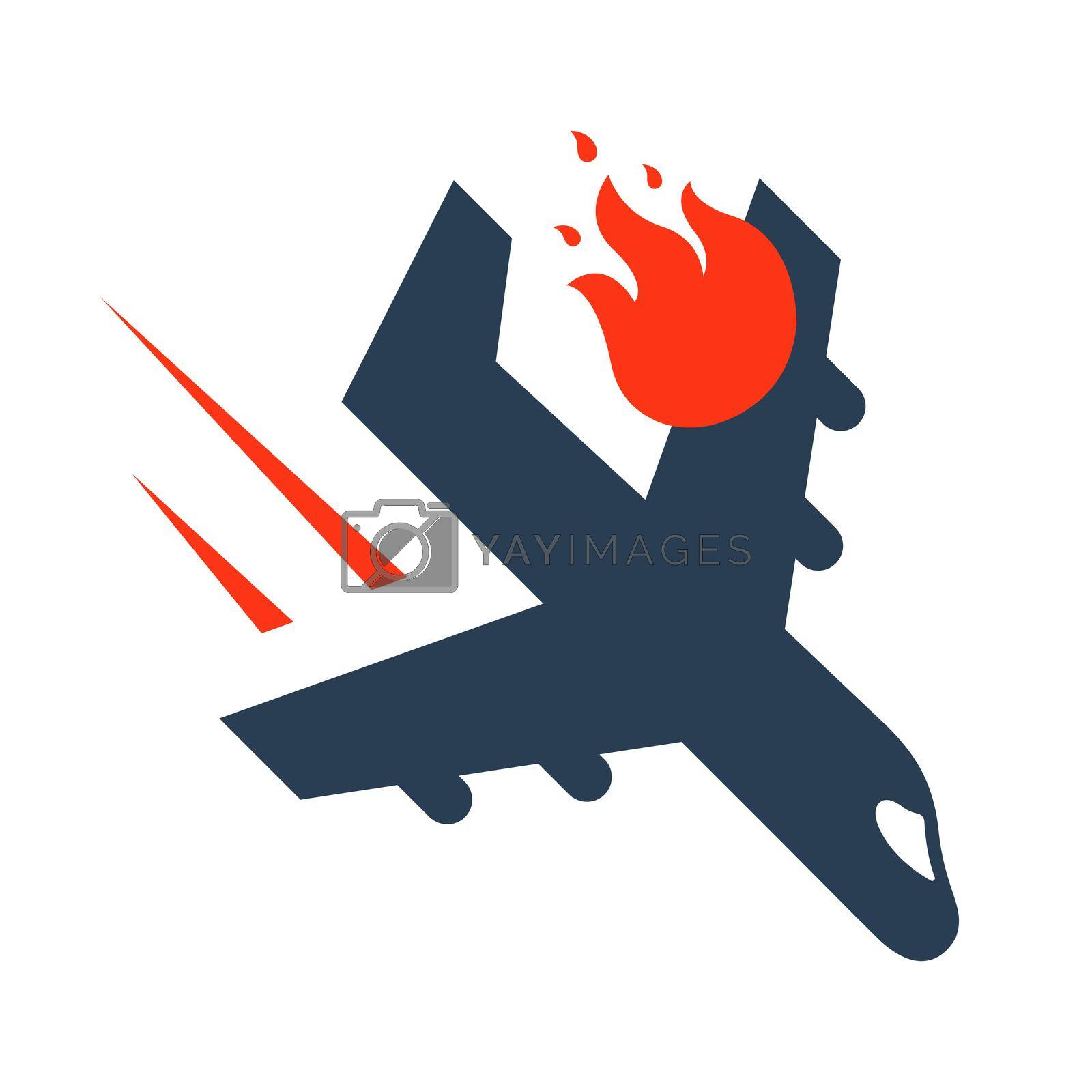 plane crash due to a hot engine. flat vector illustration.