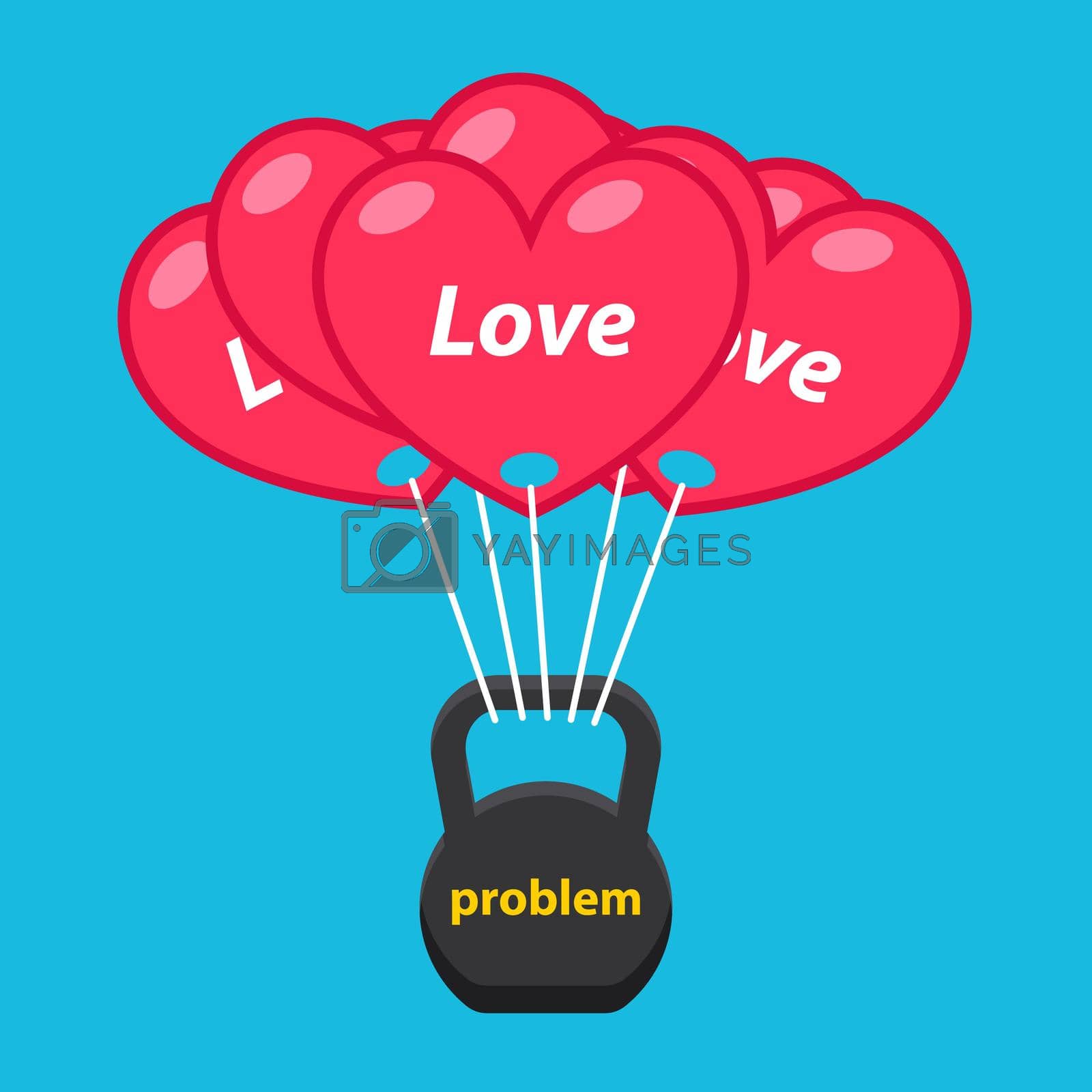Royalty free image of balloons of love raise a heavy weight of problems. by PlutusART