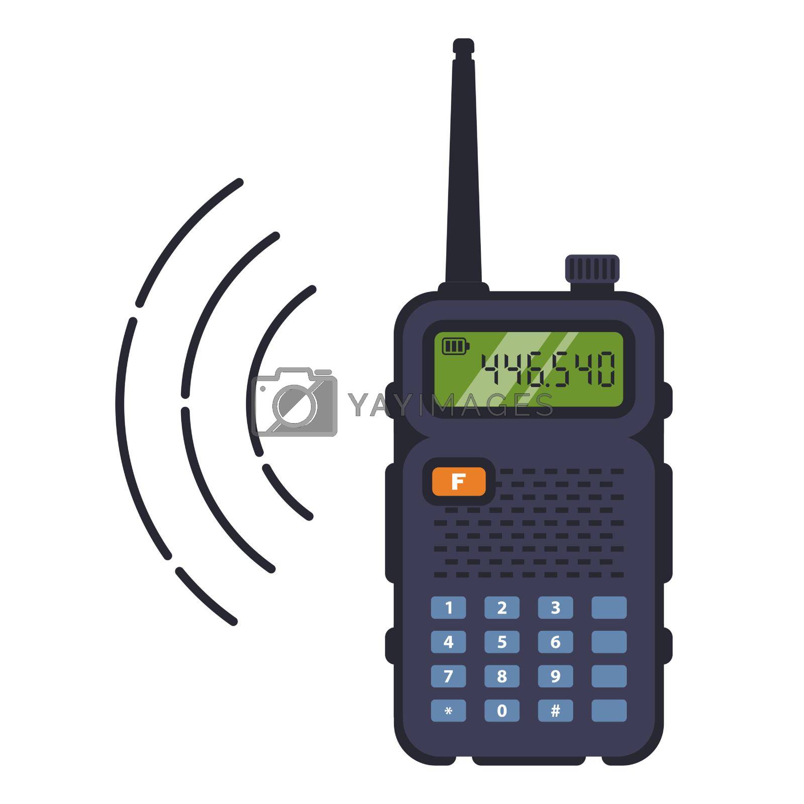 black walkie-talkie with antenna for communication over a distance. catch the signal from the radio. flat vector illustration isolated on white background