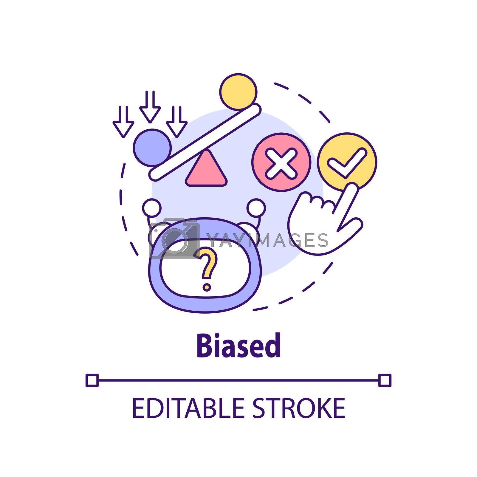 Biased concept icon. Decision making problem. Drawback of machine learning abstract idea thin line illustration. Isolated outline drawing. Editable stroke. Arial, Myriad Pro-Bold fonts used