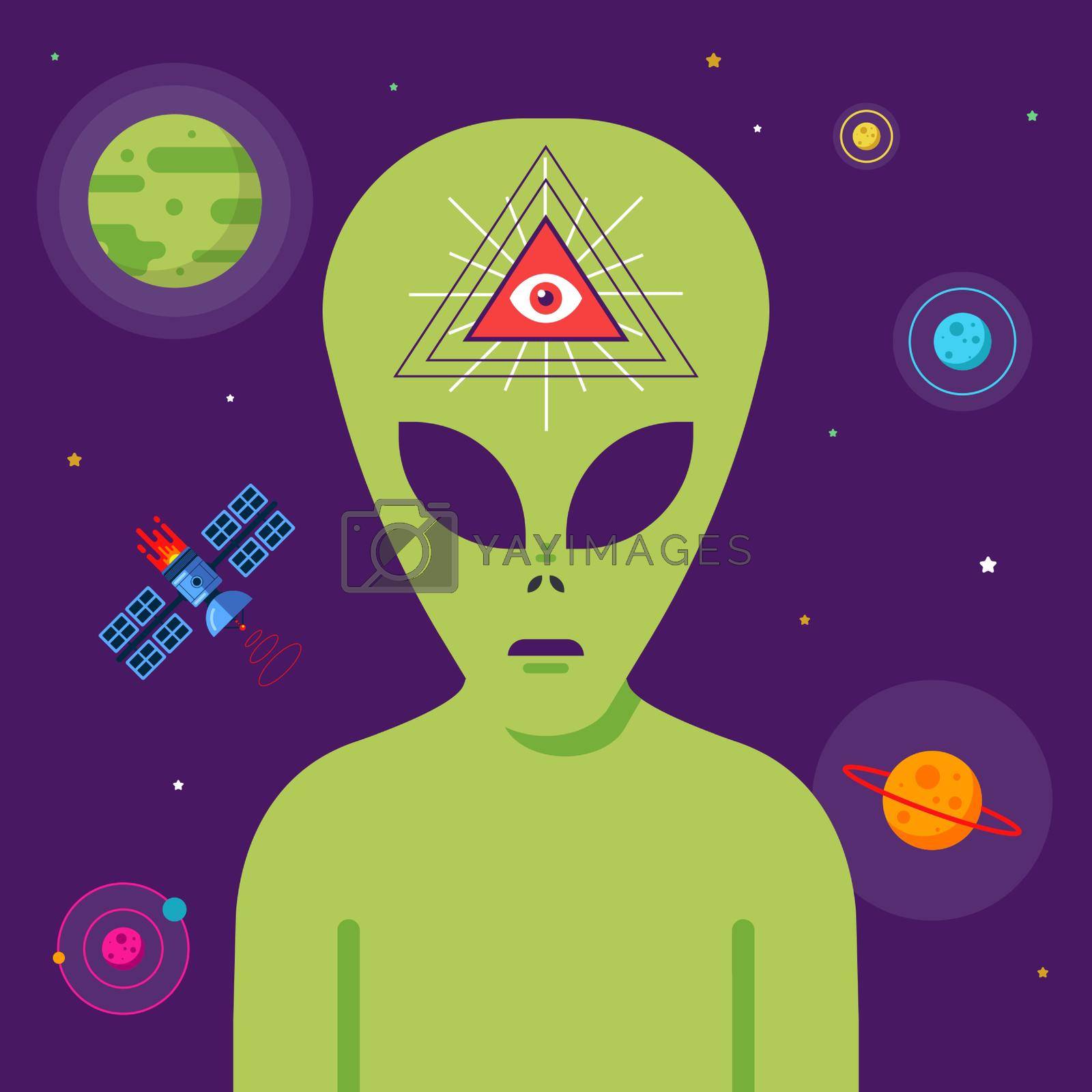 Royalty free image of conspiracy of masons and aliens against the background of space. telepathic communication with extraterrestrial intelligence. by PlutusART