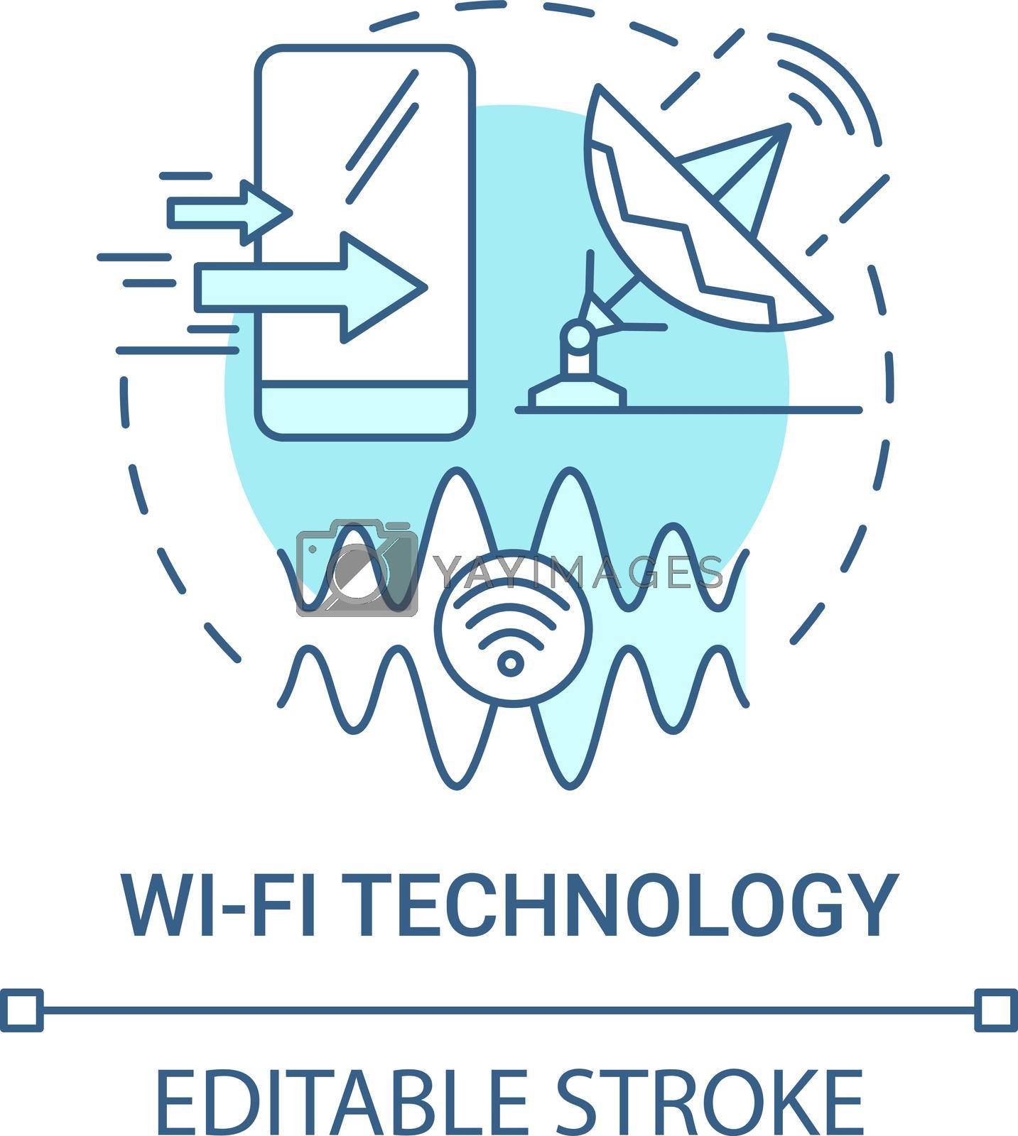 Wi-fi technology blue concept icon. Local area network abstract idea thin line illustration. Network protocols. Radio signal technology. Vector isolated outline color drawing. Editable stroke