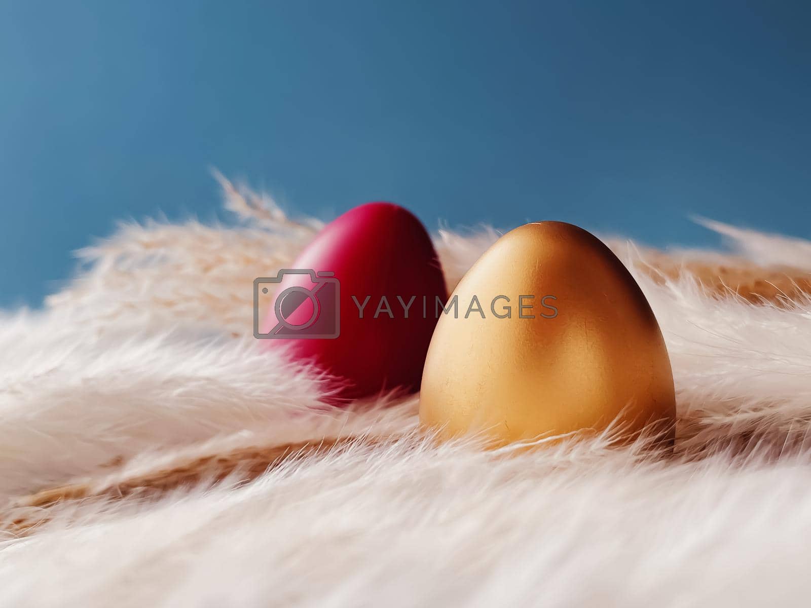 Royalty free image of Happy Easter. Colourful painted easter eggs on blue background, Christian religion and holiday by Anneleven