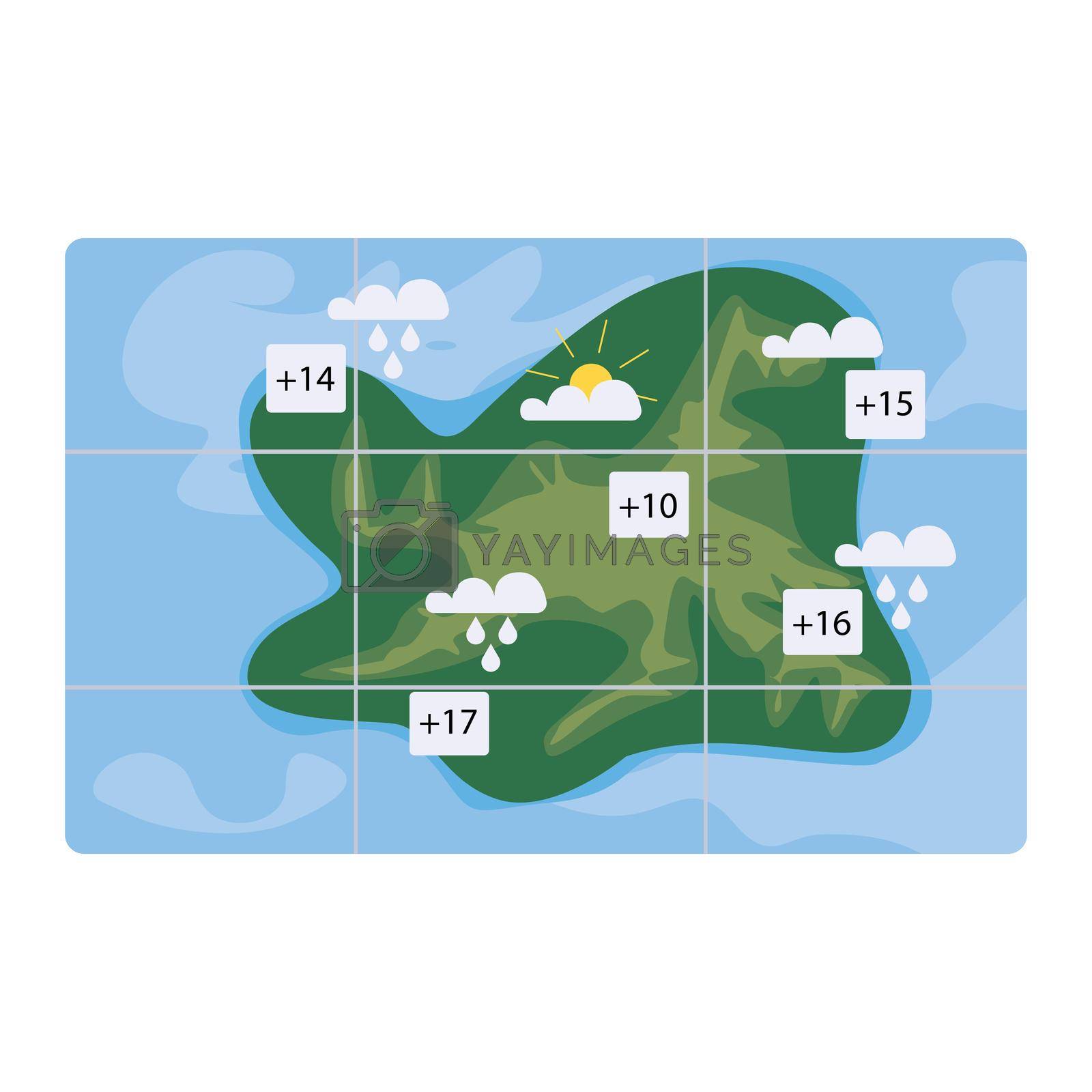 Weather forecast map semi flat color vector object. Full sized item on white. Television channel. Daily forecast prediction. Simple cartoon style illustration for web graphic design and animation