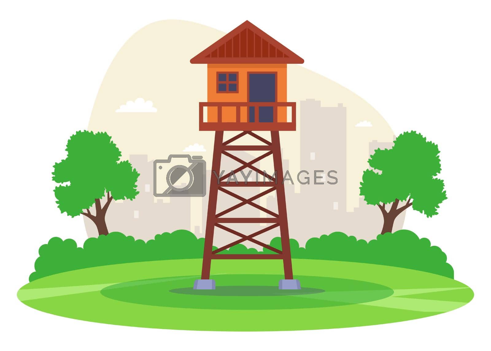 Royalty free image of observation tower on a green meadow to protect the territory. by PlutusART