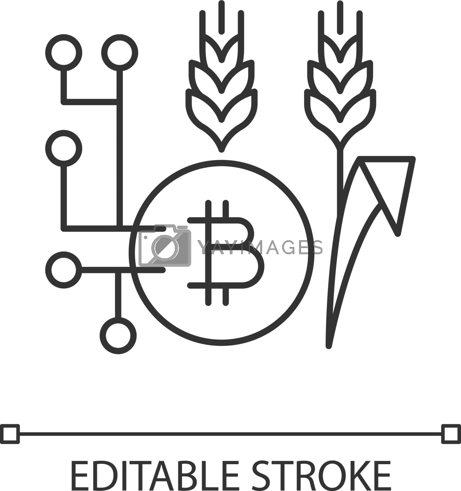 Blockchain technology in agriculture linear icon. Innovative payment option. Smart agriculture. Thin line customizable illustration. Contour symbol. Vector isolated outline drawing. Editable stroke
