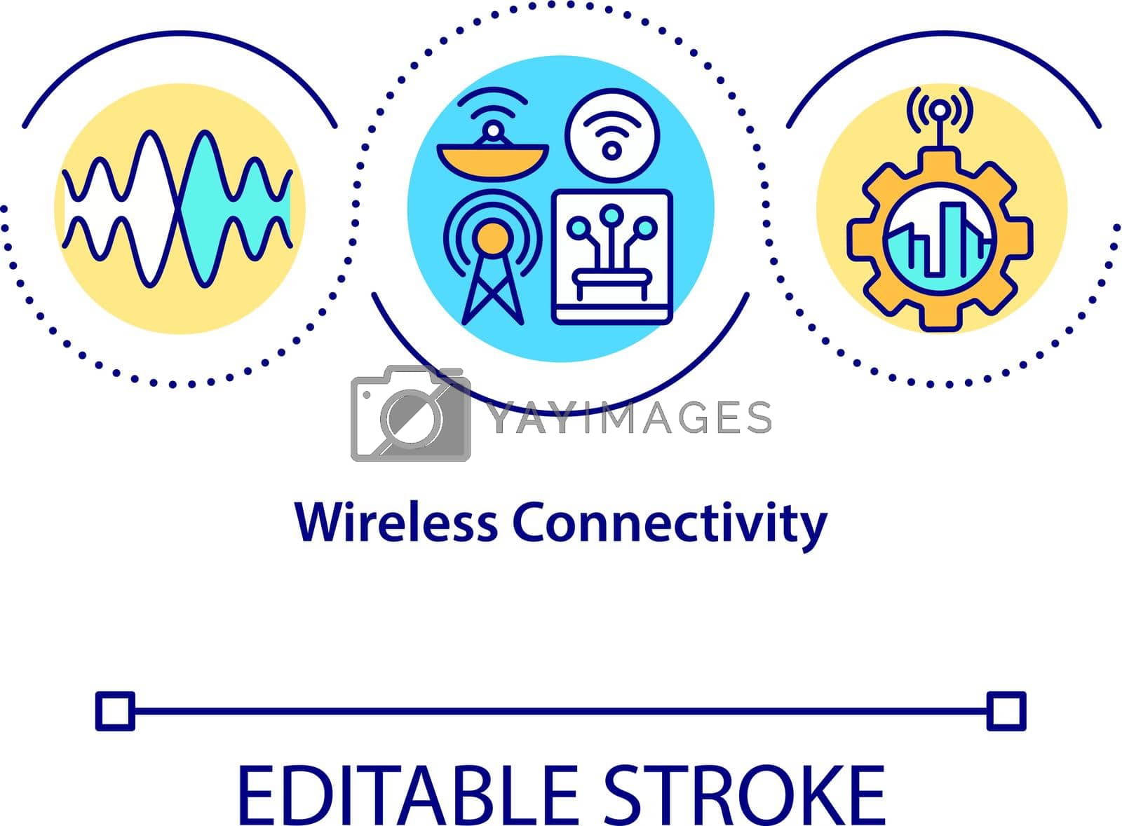 Wireless connectivity concept icon. Wireless device connection abstract idea thin line illustration. No cable data transmission. Vector isolated outline color drawing. Editable stroke