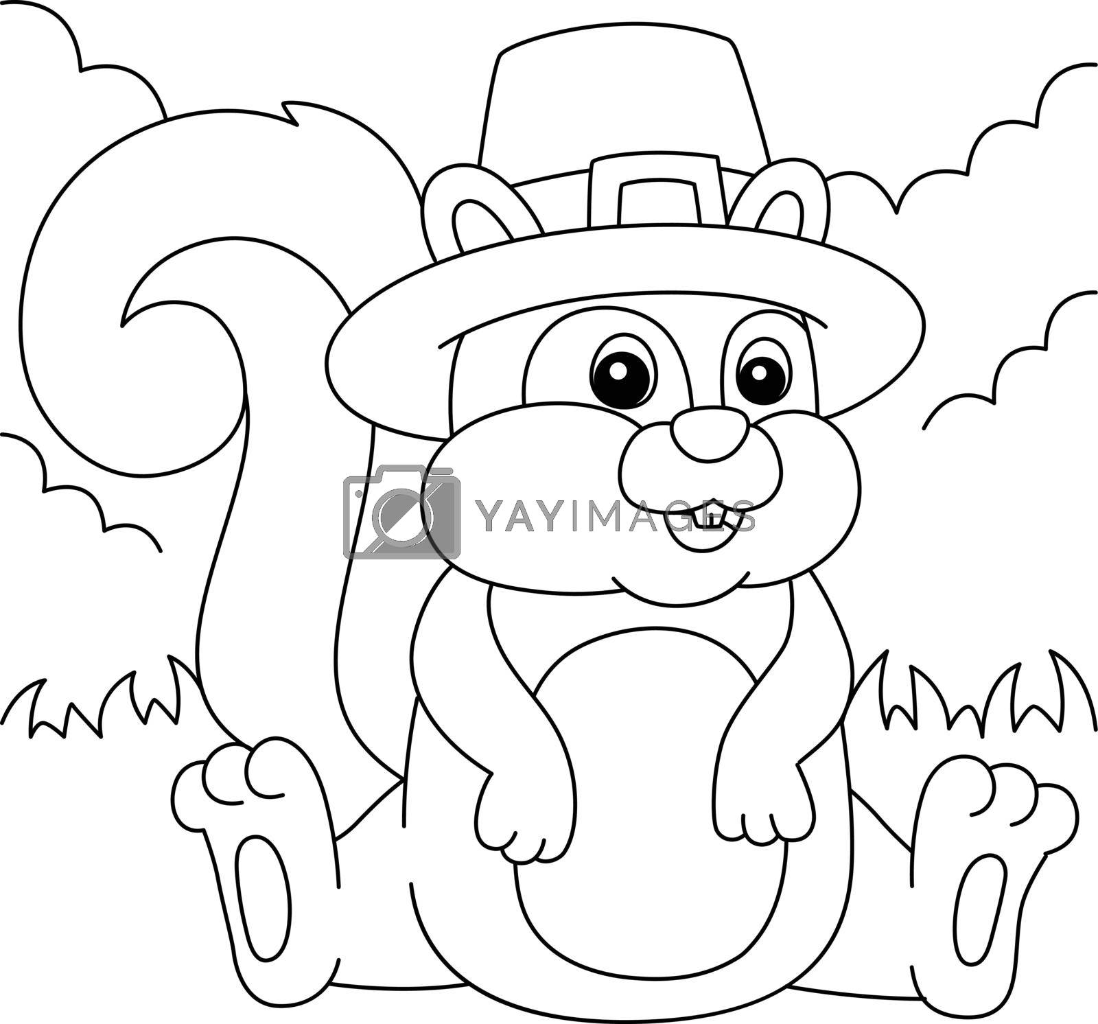 Royalty free image of Thanksgiving Squirrel Pilgrim Hat Coloring Page by abbydesign