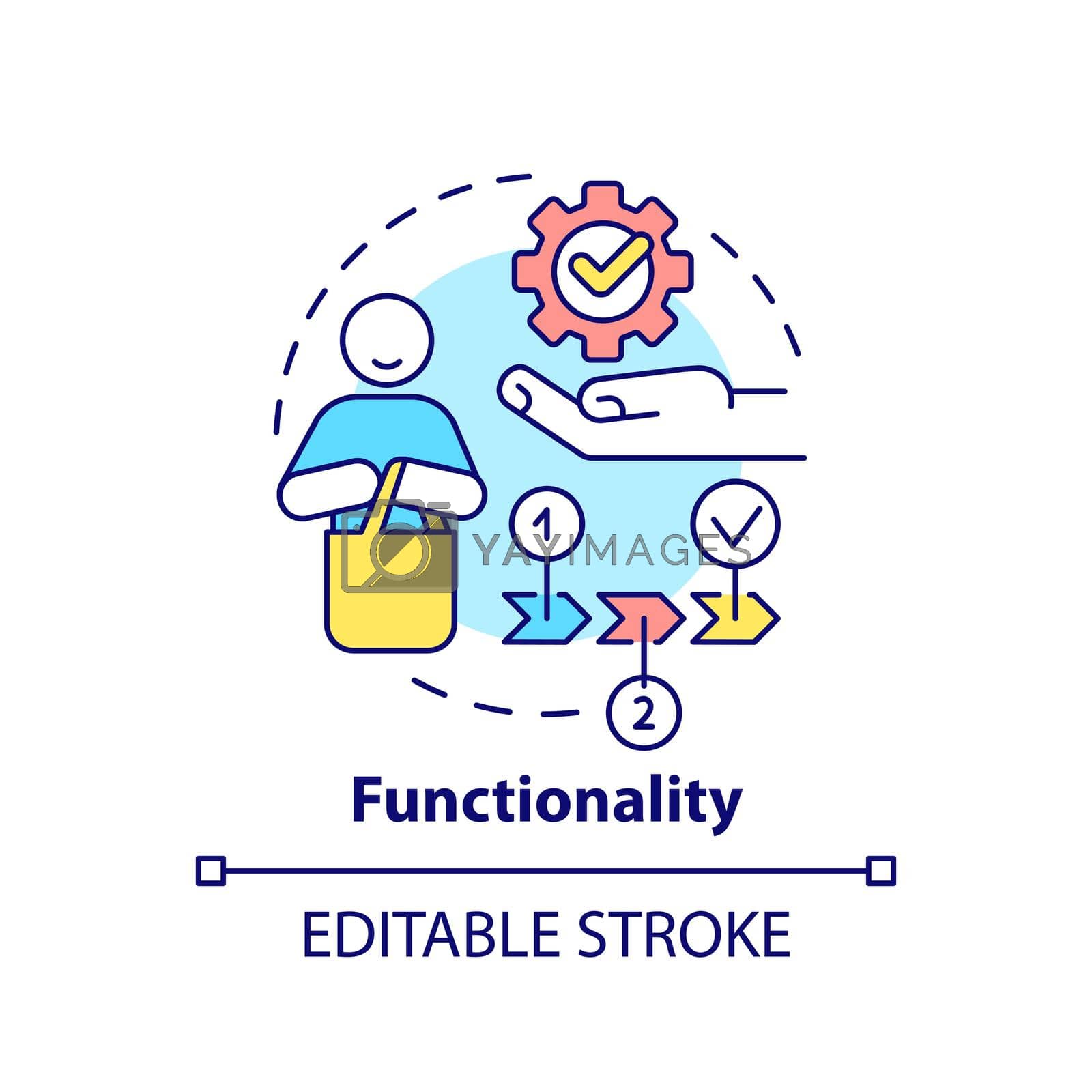 Functionality concept icon. Goods utility and benefits. Product need abstract idea thin line illustration. Isolated outline drawing. Editable stroke. Arial, Myriad Pro-Bold fonts used