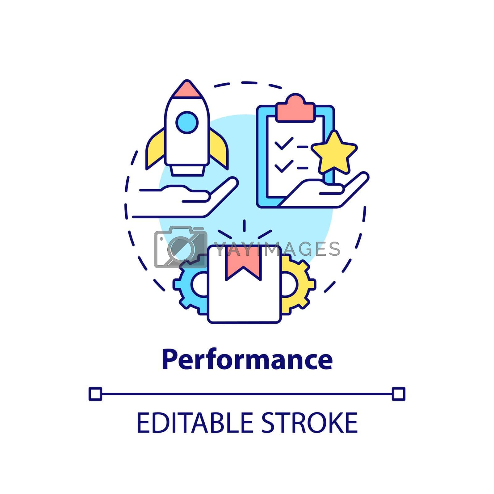 Performance concept icon. Goods and service quality. Product need abstract idea thin line illustration. Isolated outline drawing. Editable stroke. Arial, Myriad Pro-Bold fonts used