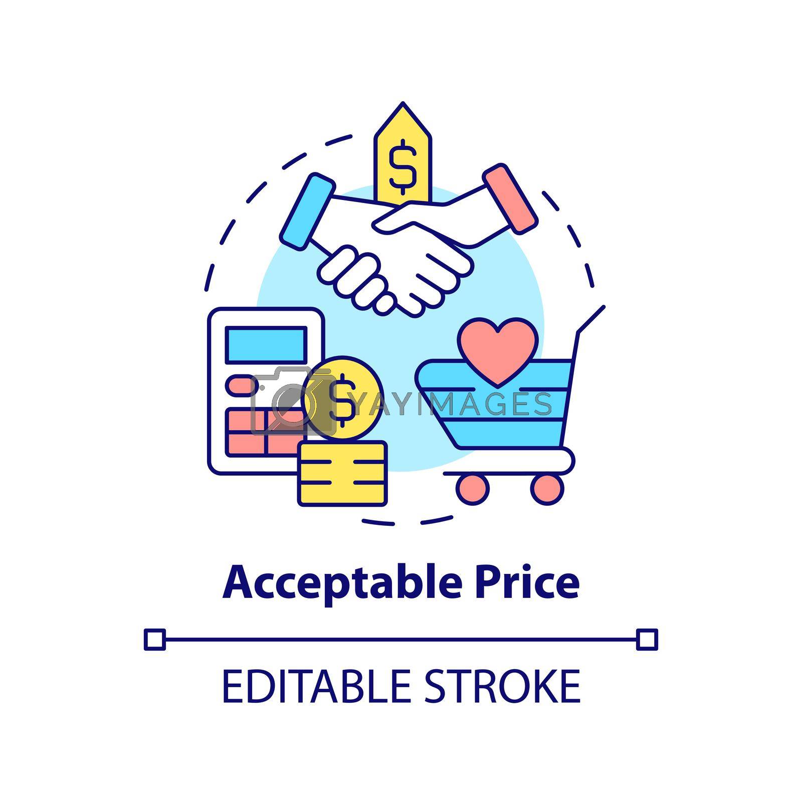 Acceptable price concept icon. Affordable service and goods. Product need abstract idea thin line illustration. Isolated outline drawing. Editable stroke. Arial, Myriad Pro-Bold fonts used