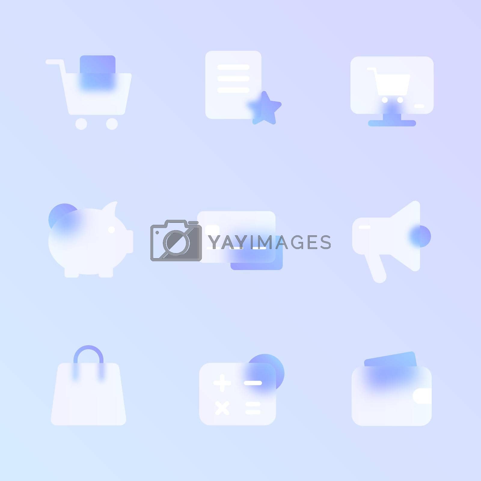 Royalty free image of e commerce glass morphism trendy style icon set. e commerce transparent glass color vector icons with blur and purple gradient. for web and ui design, mobile apps and promo business polygraphy by govindamadhava108