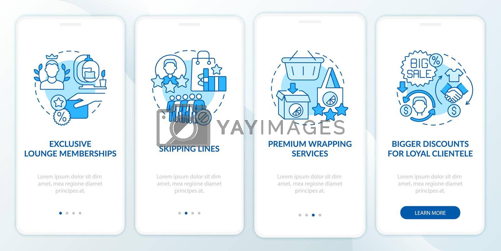Royalty free image of Loyalty program perks blue onboarding mobile app page screen by bsd