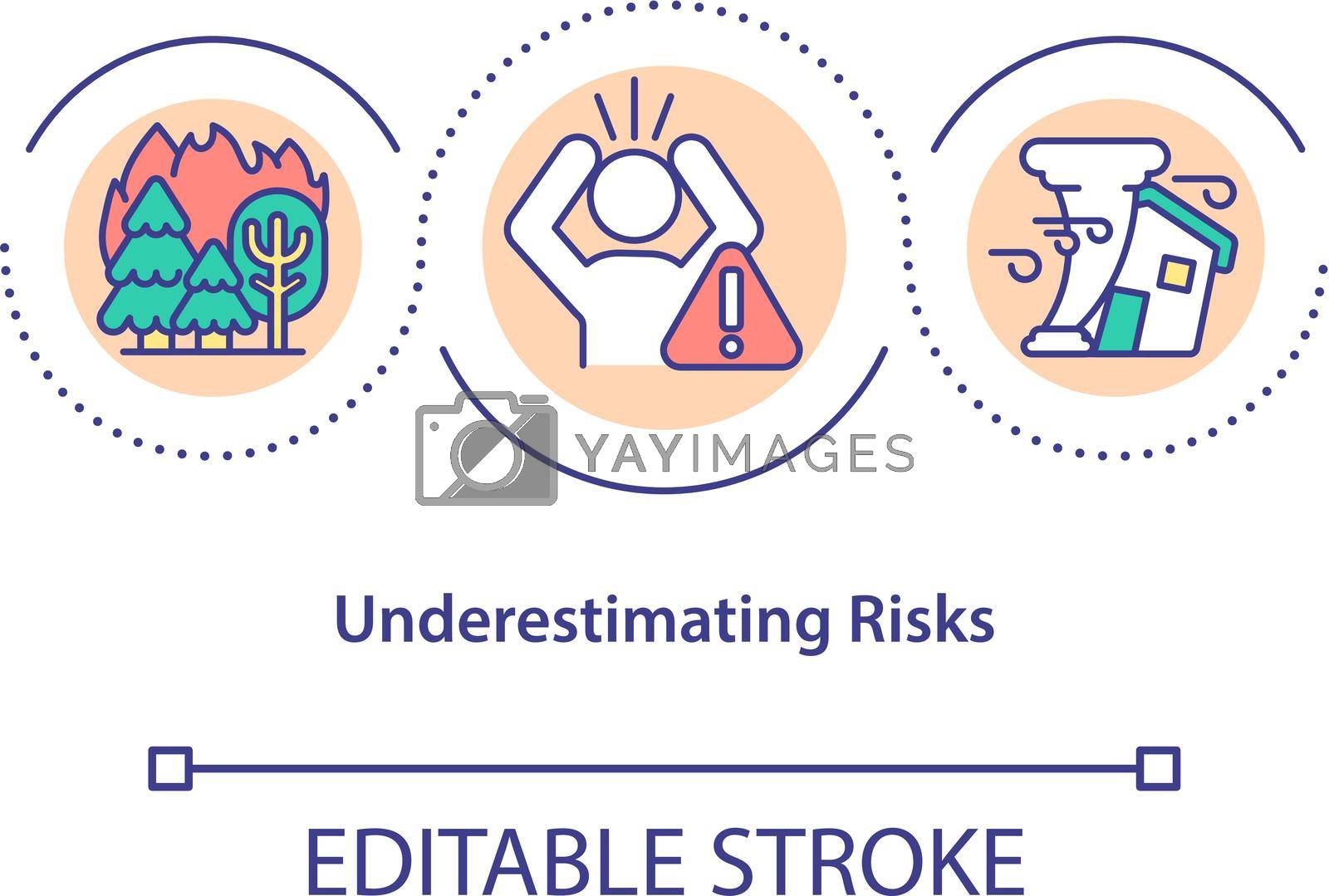 Underestimating risks concept icon. Global warming issues. Climate change human denial. Wildfires increase abstract idea thin line illustration. Vector isolated outline color drawing. Editable stroke