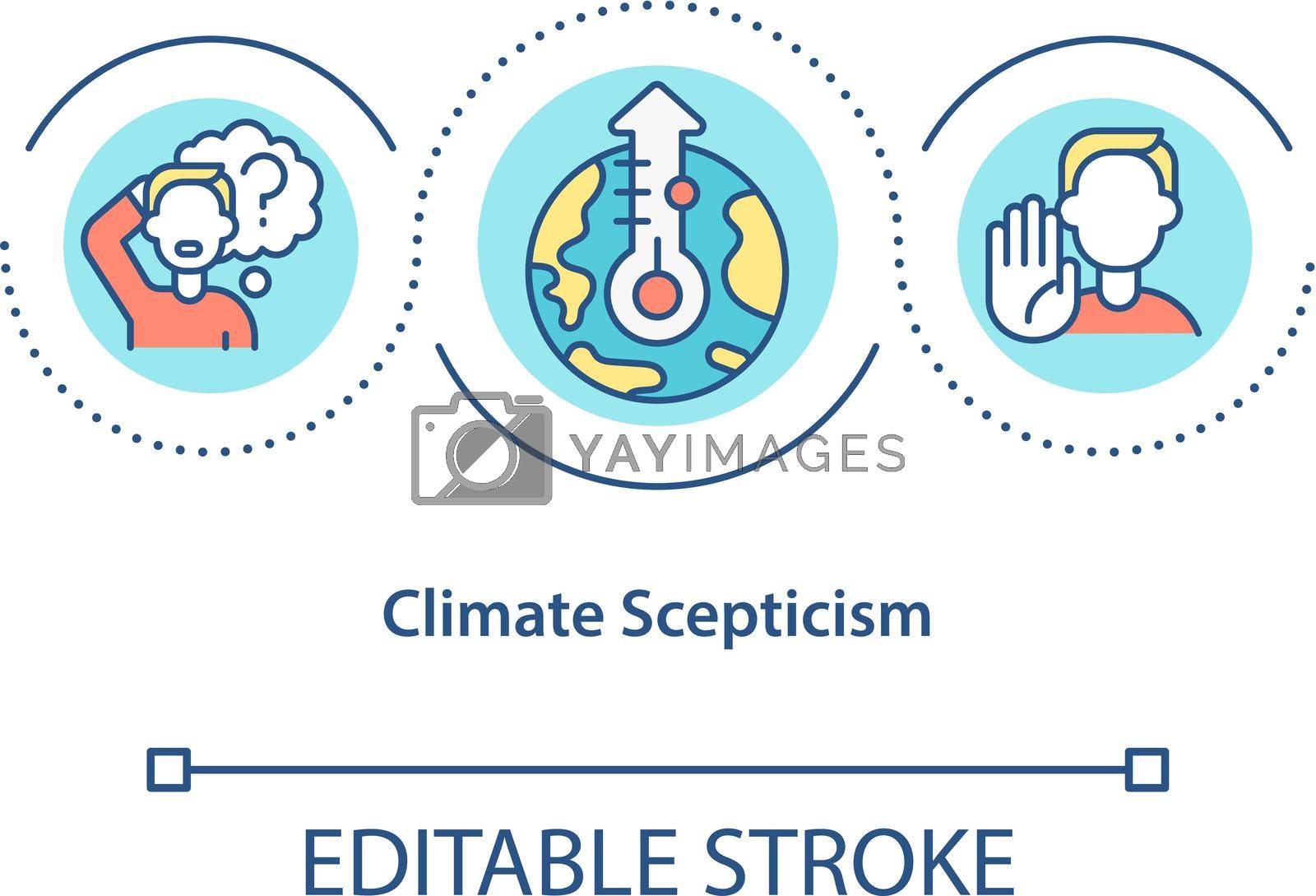 Climate scepticism concept icon. Disputing questions. Cost and consequences. Global warming social denial abstract idea thin line illustration. Vector isolated outline color drawing. Editable stroke