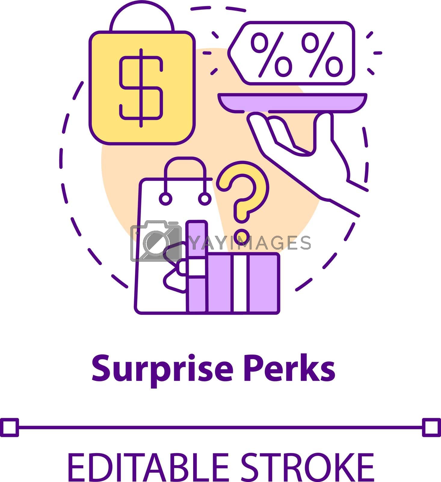 Surprise perks concept icon. Pleasant gift for client abstract idea thin line illustration. Happy buyer. Regular presents and benefits. Vector isolated outline color drawing. Editable stroke