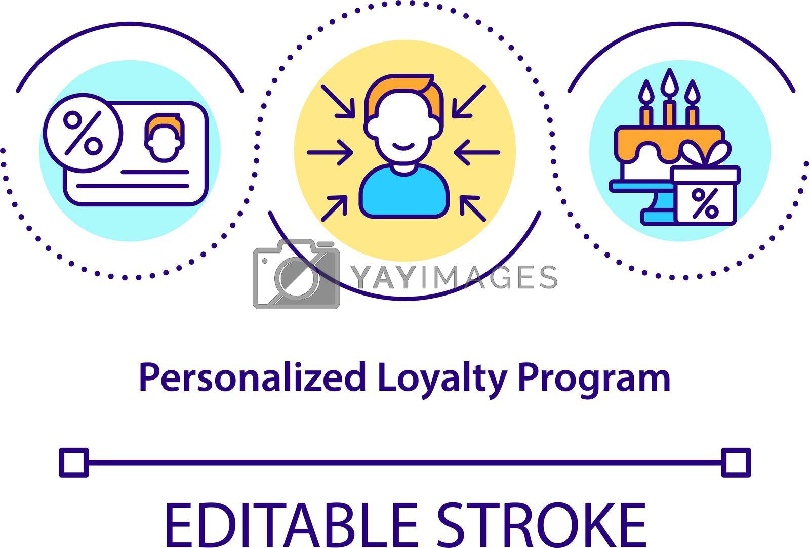 Personalized loyalty program concept icon. Clint personal data collection abstract idea thin line illustration. Sign up reward system. Vector isolated outline color drawing. Editable stroke