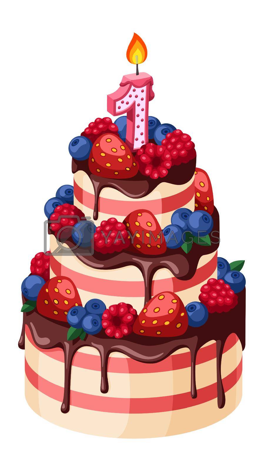 Royalty free image of First birthday cake. One year anniversary. Fruit chocolate dessert by LadadikArt
