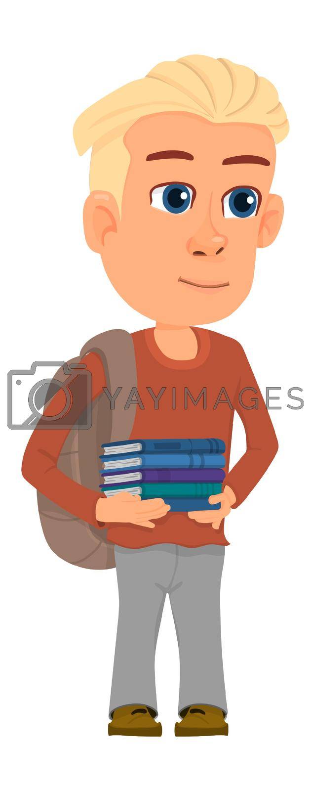 Royalty free image of Cartoon student. Cute blonde boy with backpack by LadadikArt