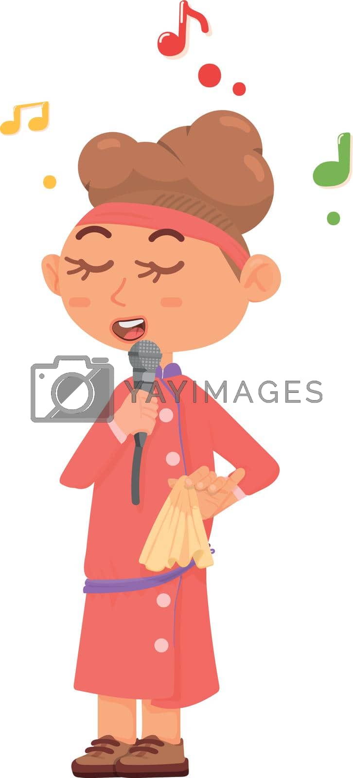 Royalty free image of Cartoon girl singing. Young woman singer in red dress by LadadikArt