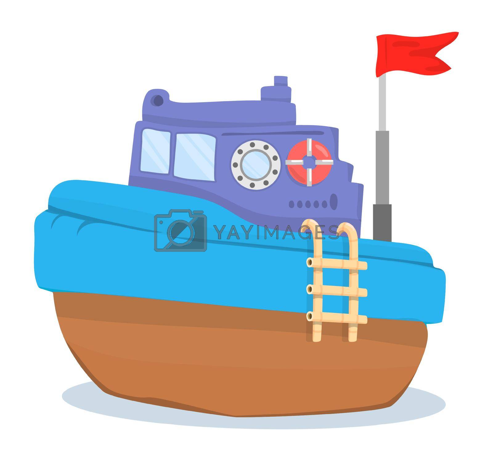 Cartoon motor boat. Cute marine ship toy isolated on white background