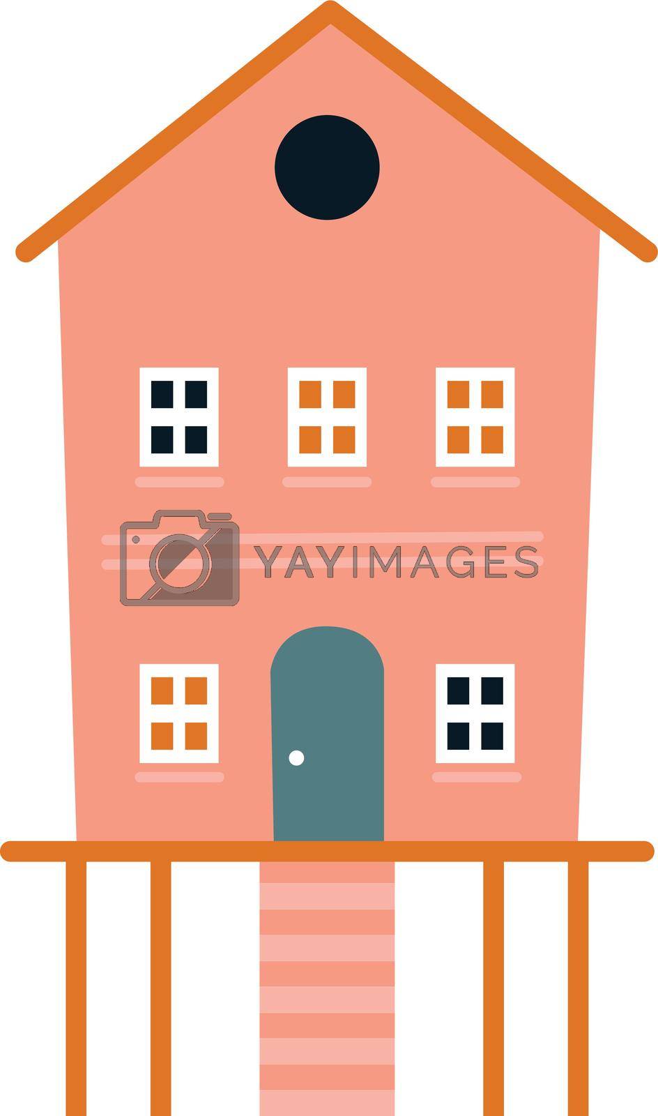 Royalty free image of Cute pink house with stairscase. Cozy tiny building by LadadikArt