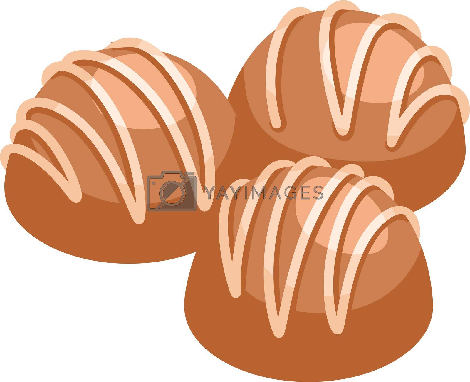 Royalty free image of Round truffle candy. Chocolate bonbon with creamy stripes in cartoon style by LadadikArt