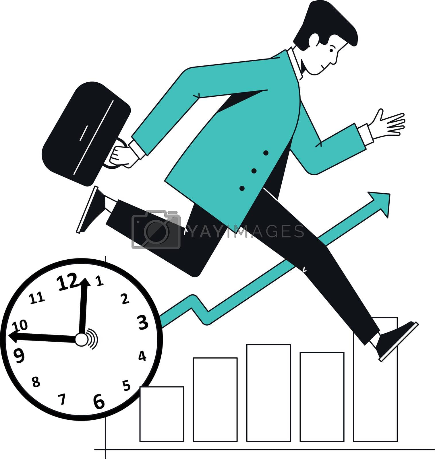 Royalty free image of Businessman run on growth chart. Hurrying man with briefcase by LadadikArt