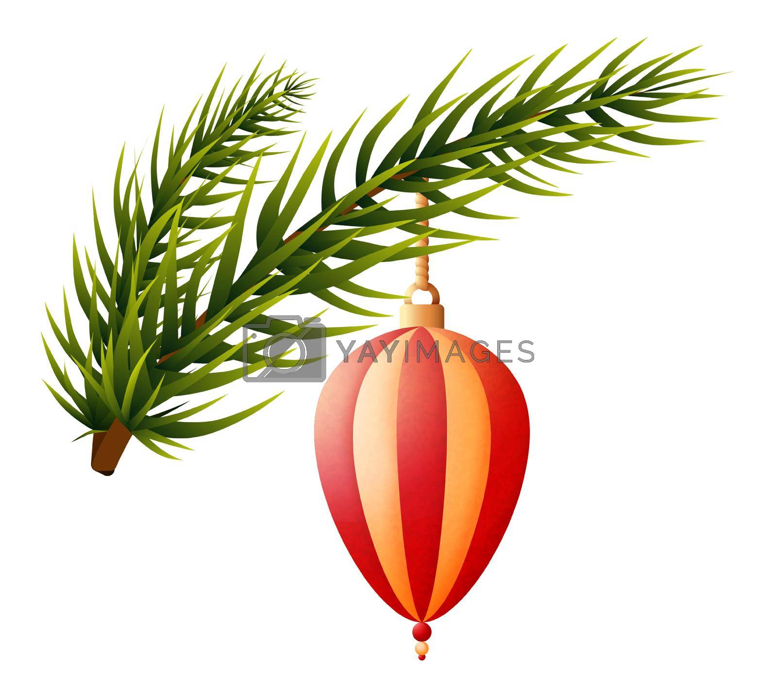 Royalty free image of Christmas decoration hanging on pine tree branch by LadadikArt