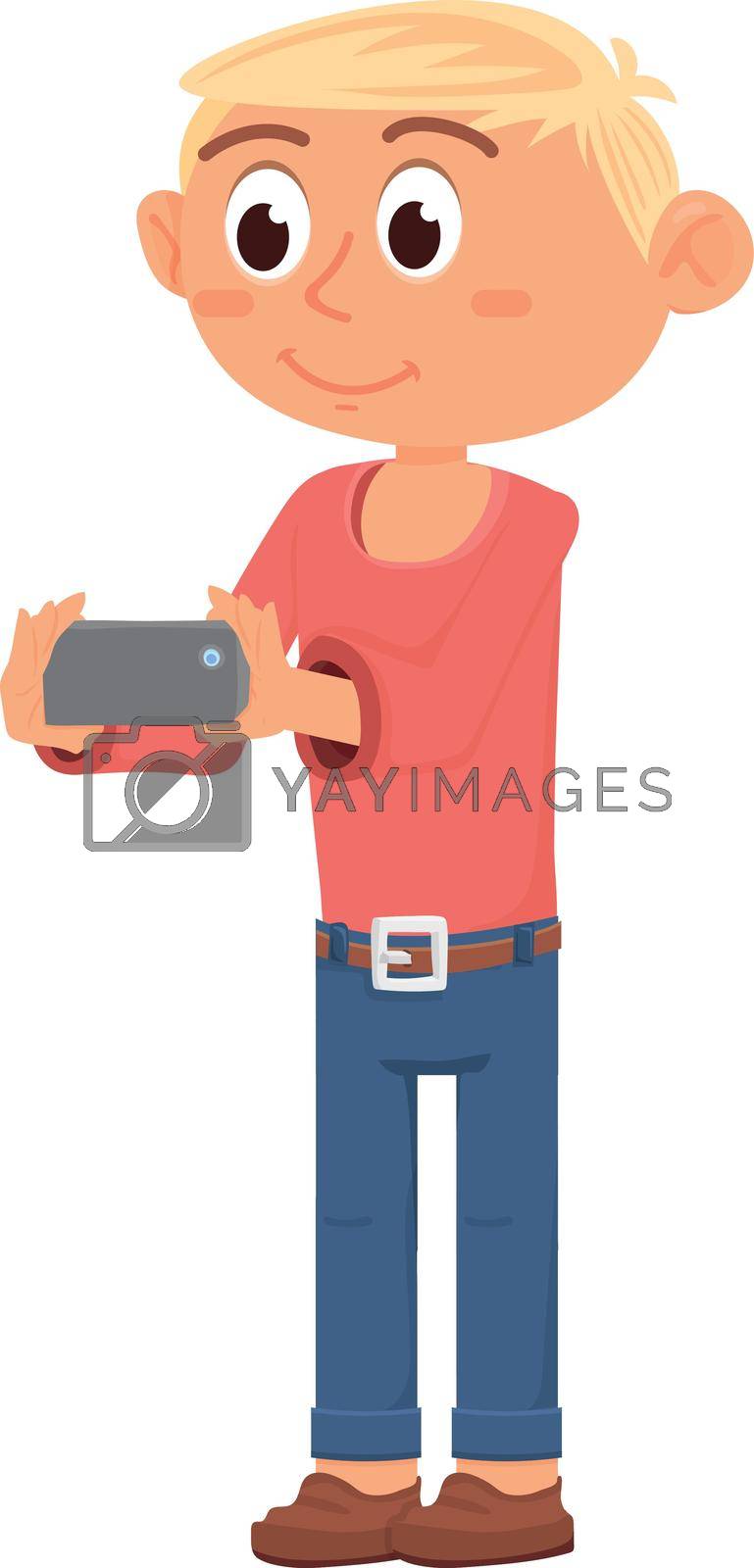 Royalty free image of Cute cartoon boy making photo with smartphone by LadadikArt