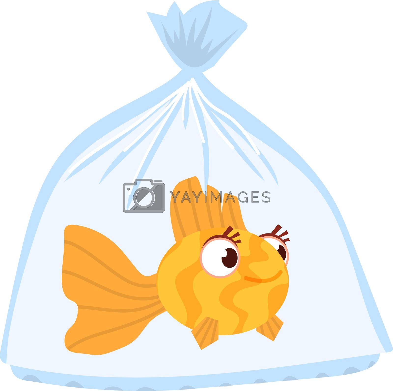 Royalty free image of Fish swim in plastic bag. Cartoon goldfish in water by LadadikArt