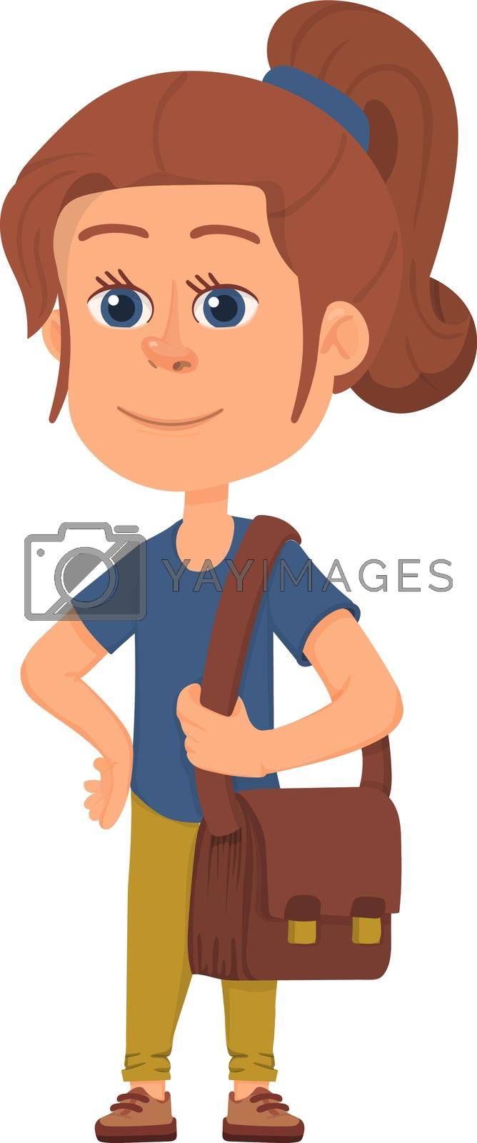 Royalty free image of Cute girl with ponytail. Cartoon school kid character by LadadikArt