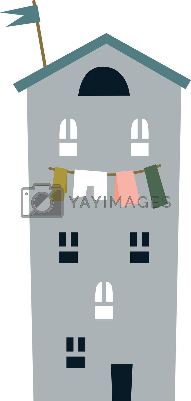 Royalty free image of Cozy house with hanging clothes. Big family home by LadadikArt